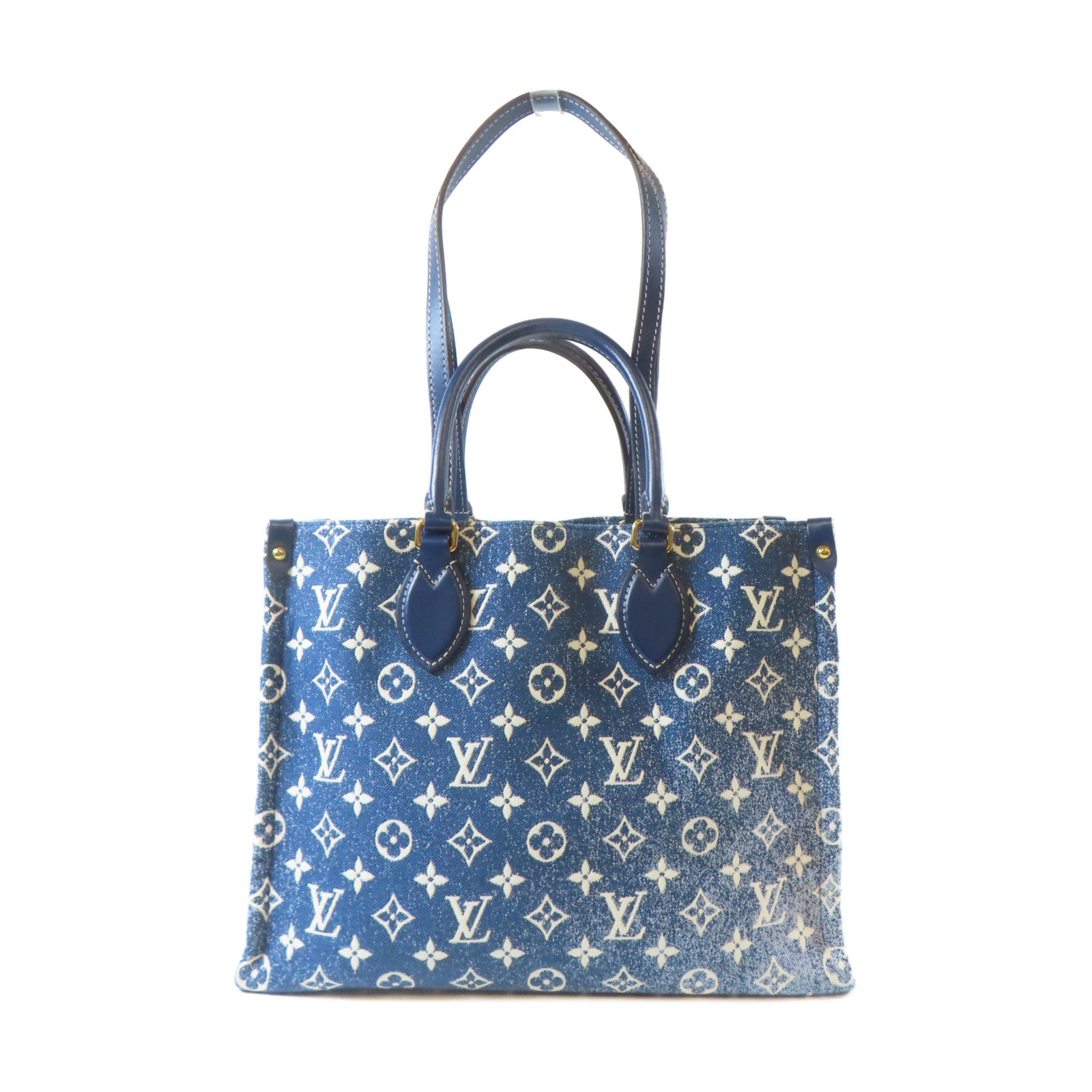 LOUIS VUITTON 牛仔布料On The Go MM金扣手挽肩背兩用袋藍色