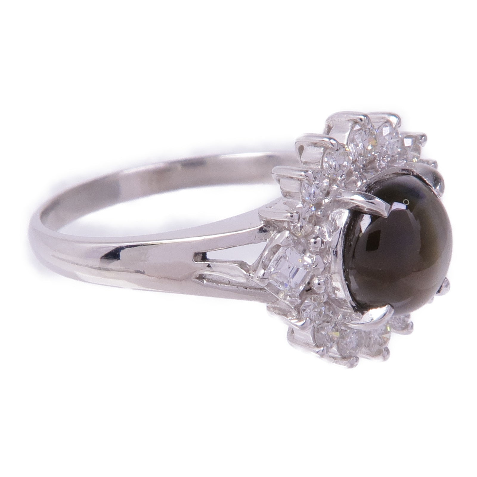 JEWELRY PT900鉑金Cats Eye Diamond Ring貓眼石/鑽石戒指US#9.5