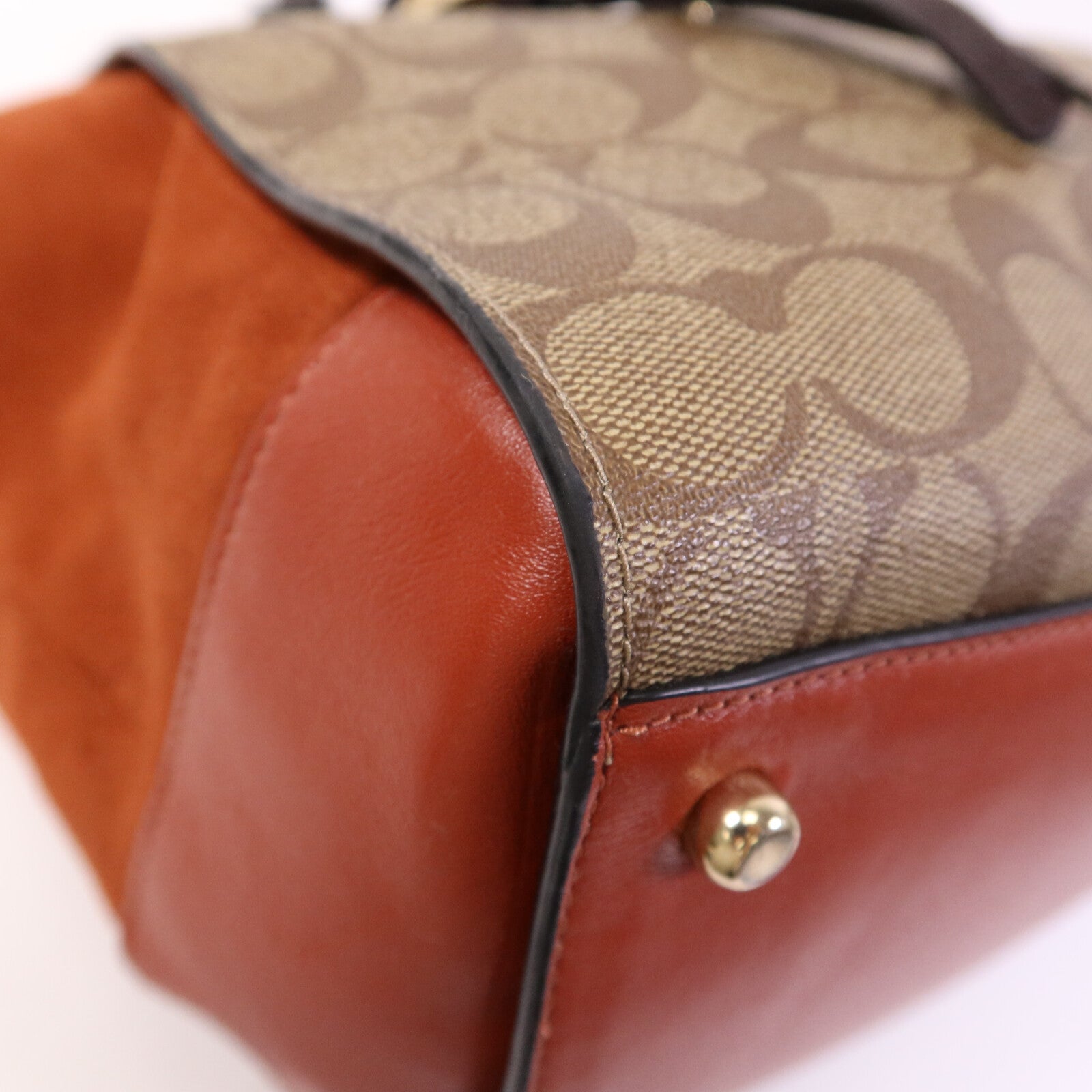 COACH 塗層帆布/麂皮皮革2 Way Shoulder Bag金扣手挽肩背兩用袋