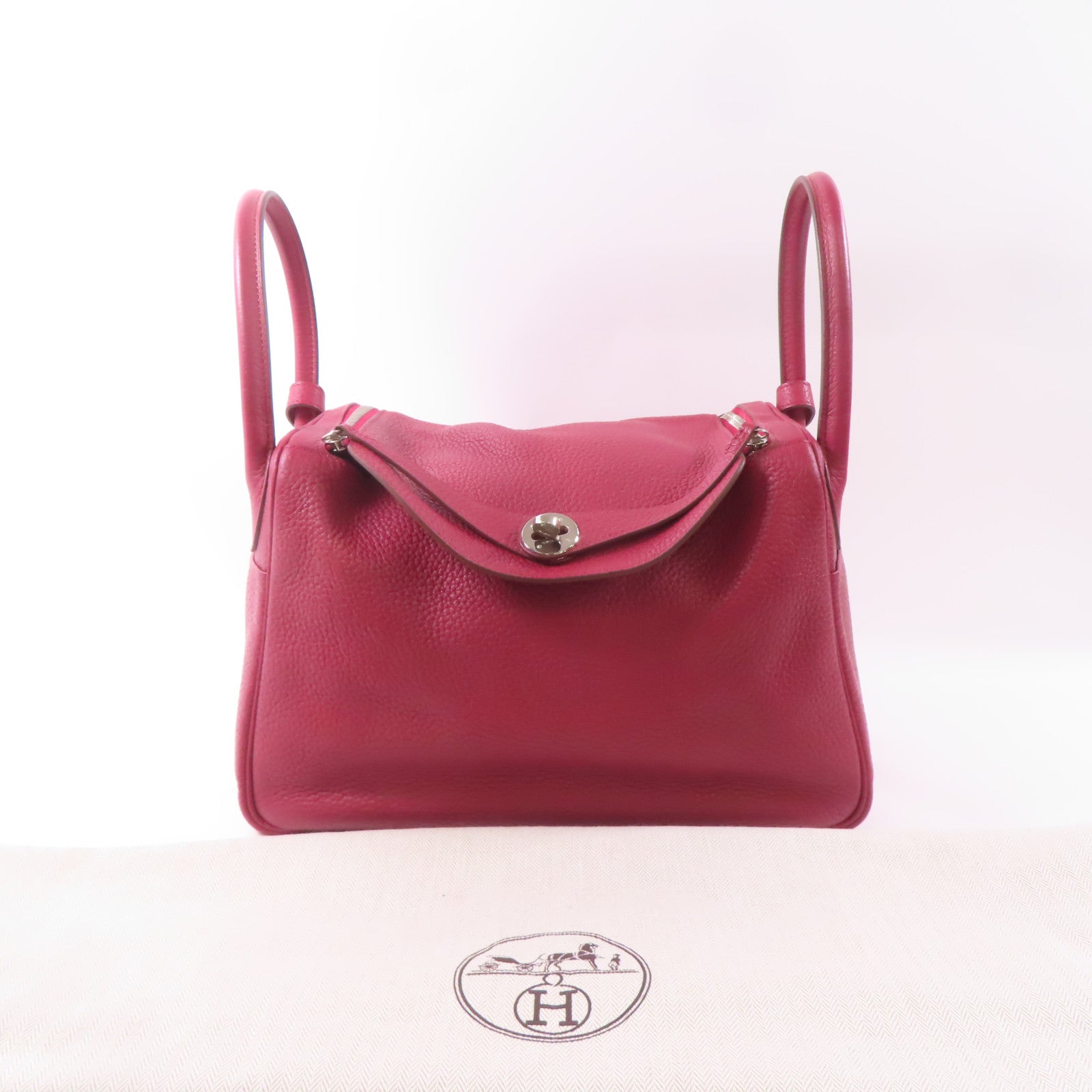 HERMES【激減優惠】 Clemence皮革Lindy 30銀扣手挽肩背兩用袋紅色