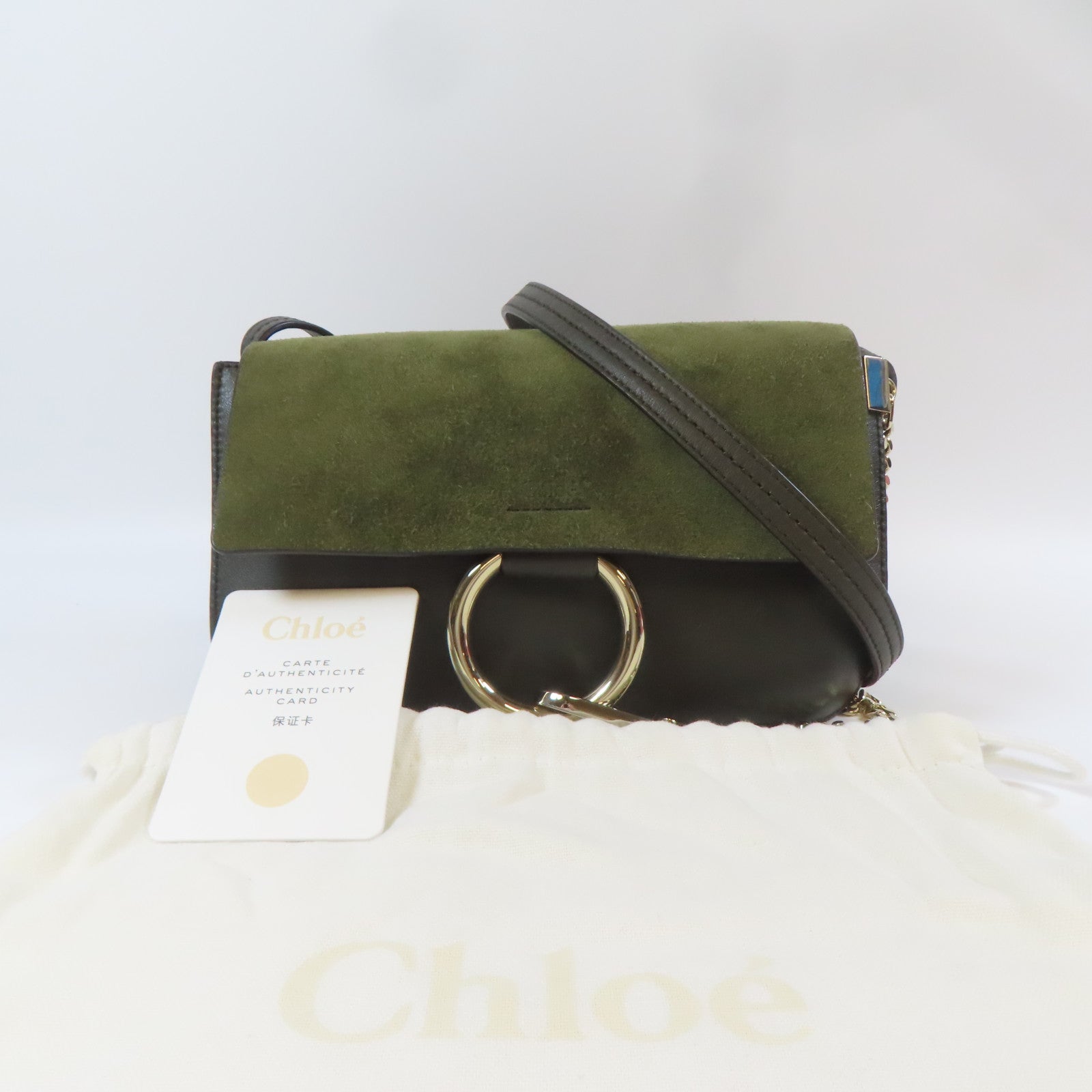 Chloe 牛皮皮革Shoulder Bag銀扣肩背袋黑色/綠色