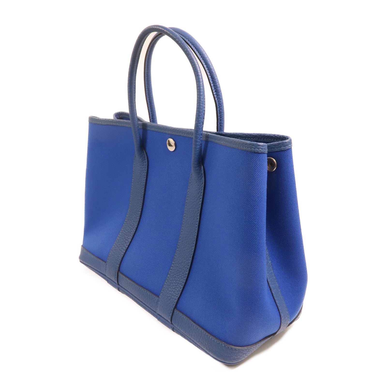 HERMES 帆布Garden Party TPM銀扣手挽袋Bleu France