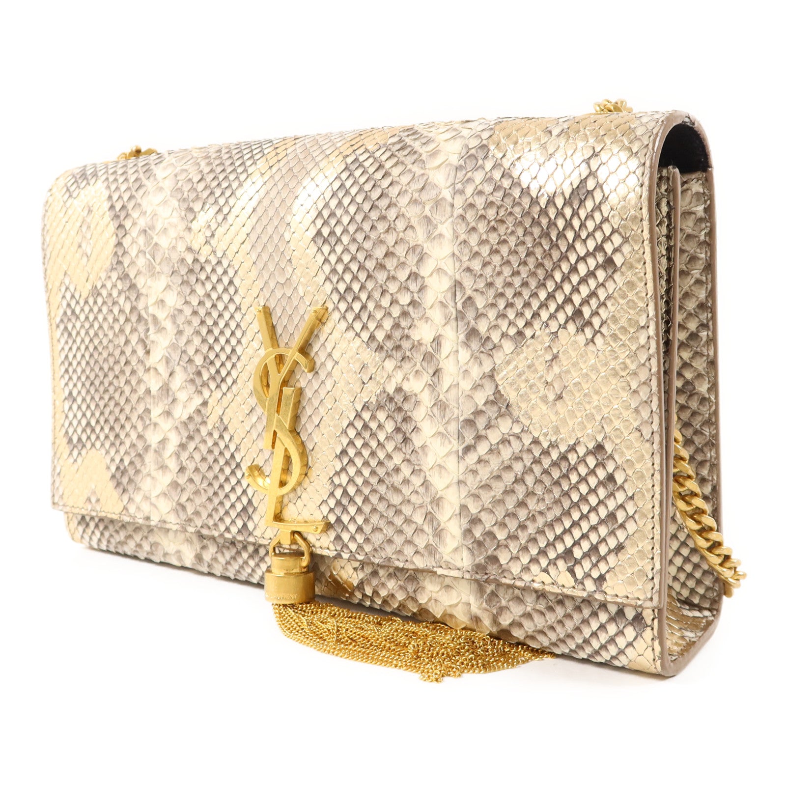 SAINT LAURENT 蛇皮皮革Kate Medium Tassel Bag金扣鏈帶肩背袋