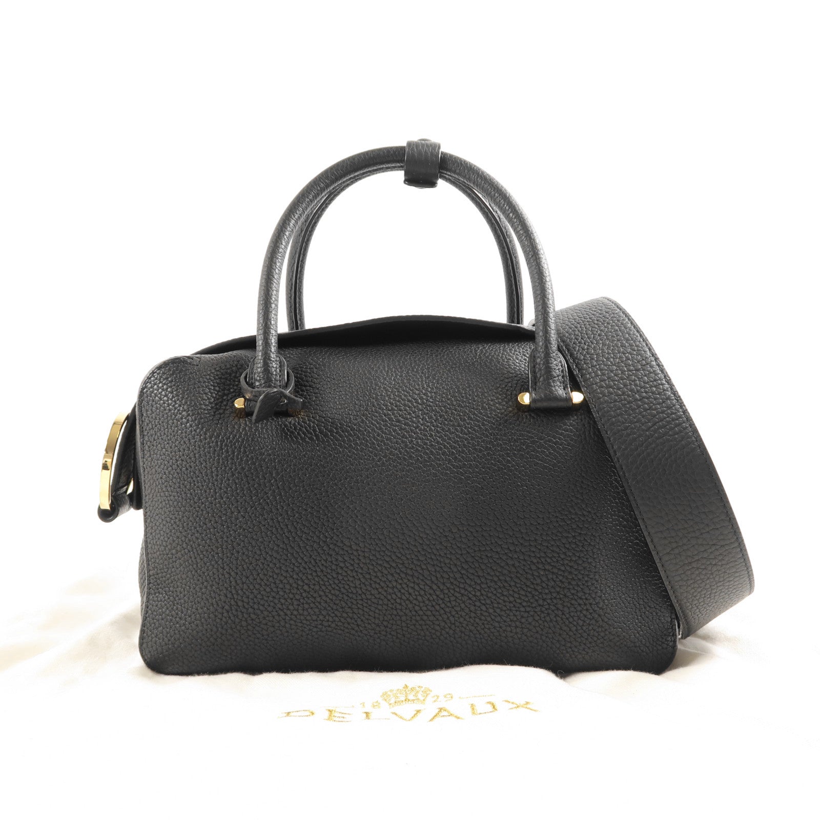 Delvaux GHW Cool Box MM 2 Way Shoulder Bag Handbag Calfskin Leather Black