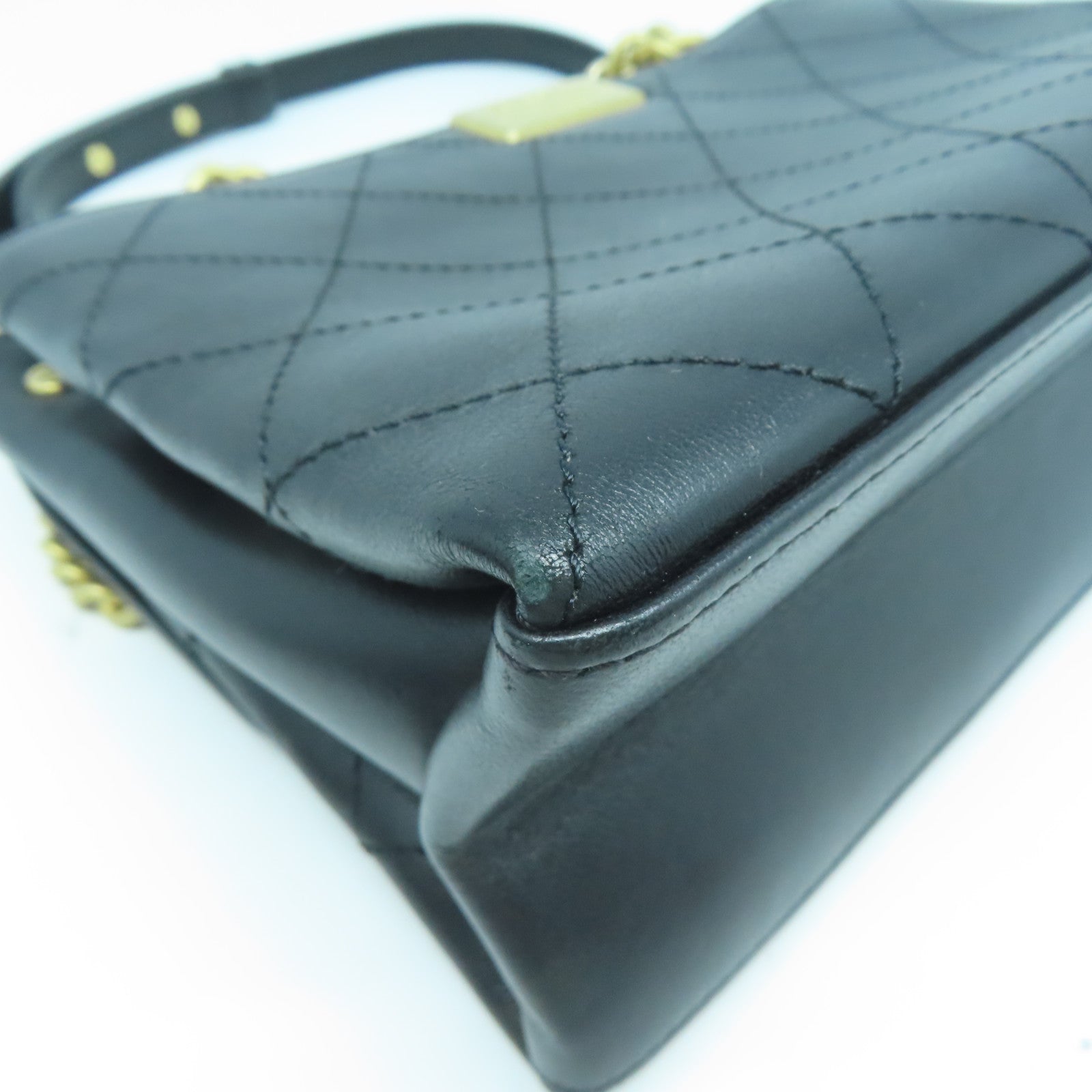 CHANEL 【清倉大減價】菱格牛皮皮革Chain Shoulder金扣手挽肩背兩用袋黑色