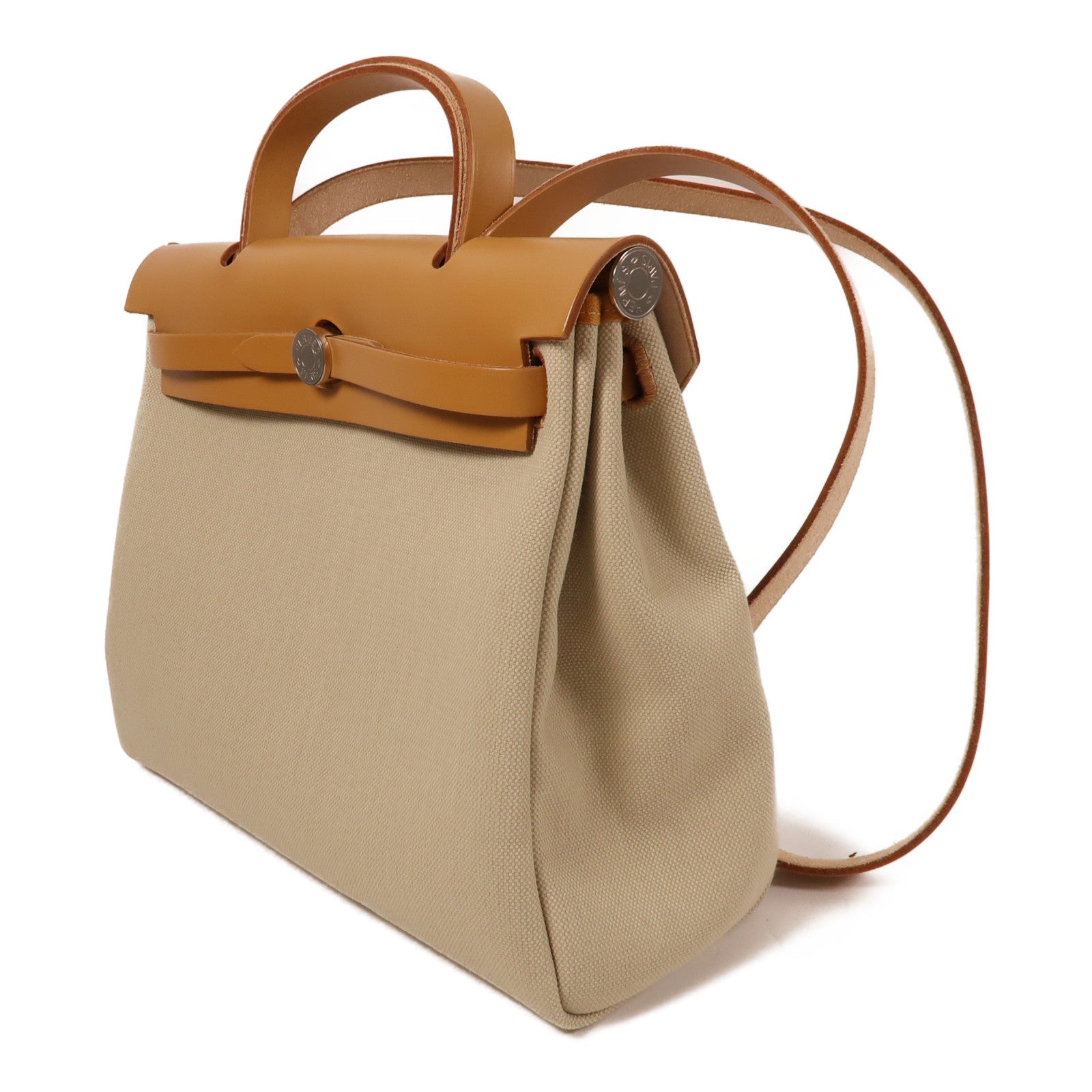 HERMES 帆布/皮革Herbag PM銀扣手挽肩背兩用袋Beton