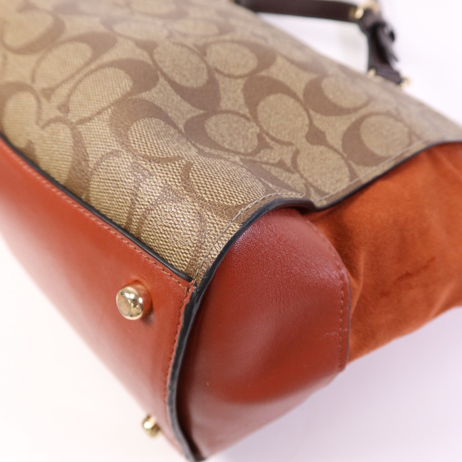 COACH 塗層帆布/麂皮皮革2 Way Shoulder Bag金扣手挽肩背兩用袋