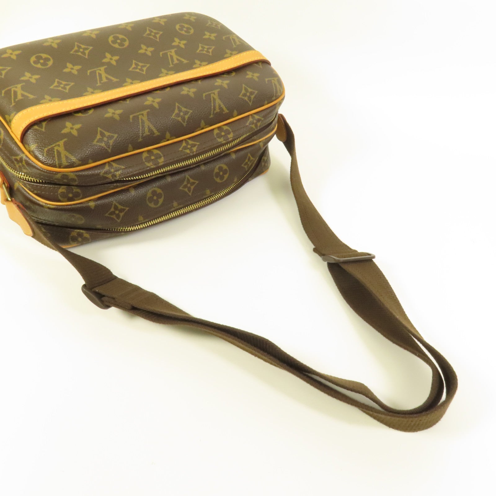 LOUIS VUITTON Monogram Reporter PM金扣肩背袋棕色