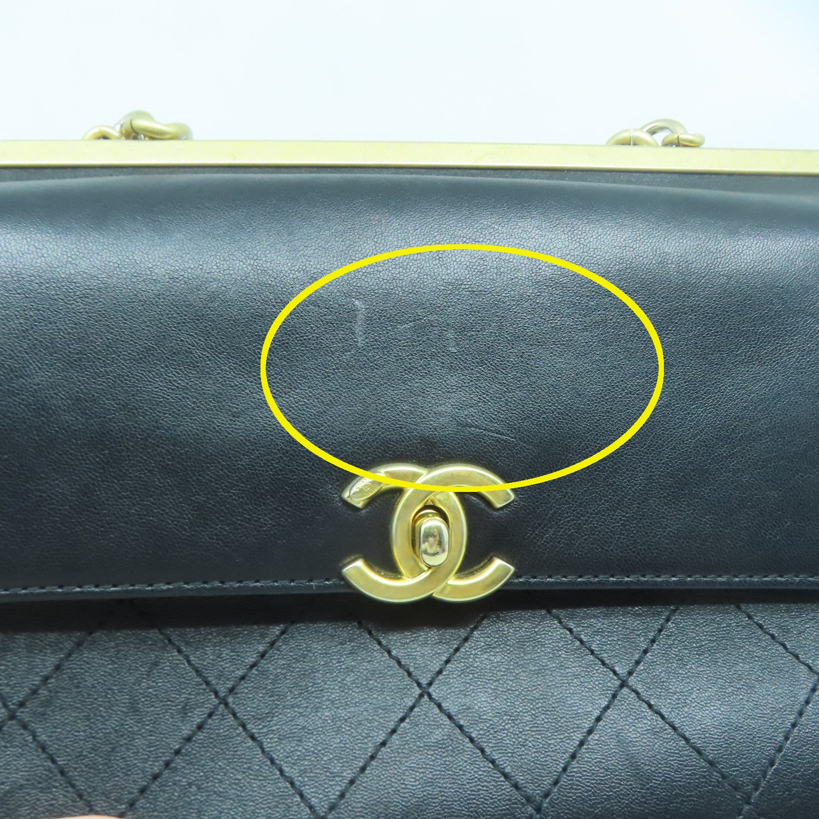 CHANEL 【清倉大減價】菱格牛皮皮革Chain Shoulder金扣手挽肩背兩用袋黑色