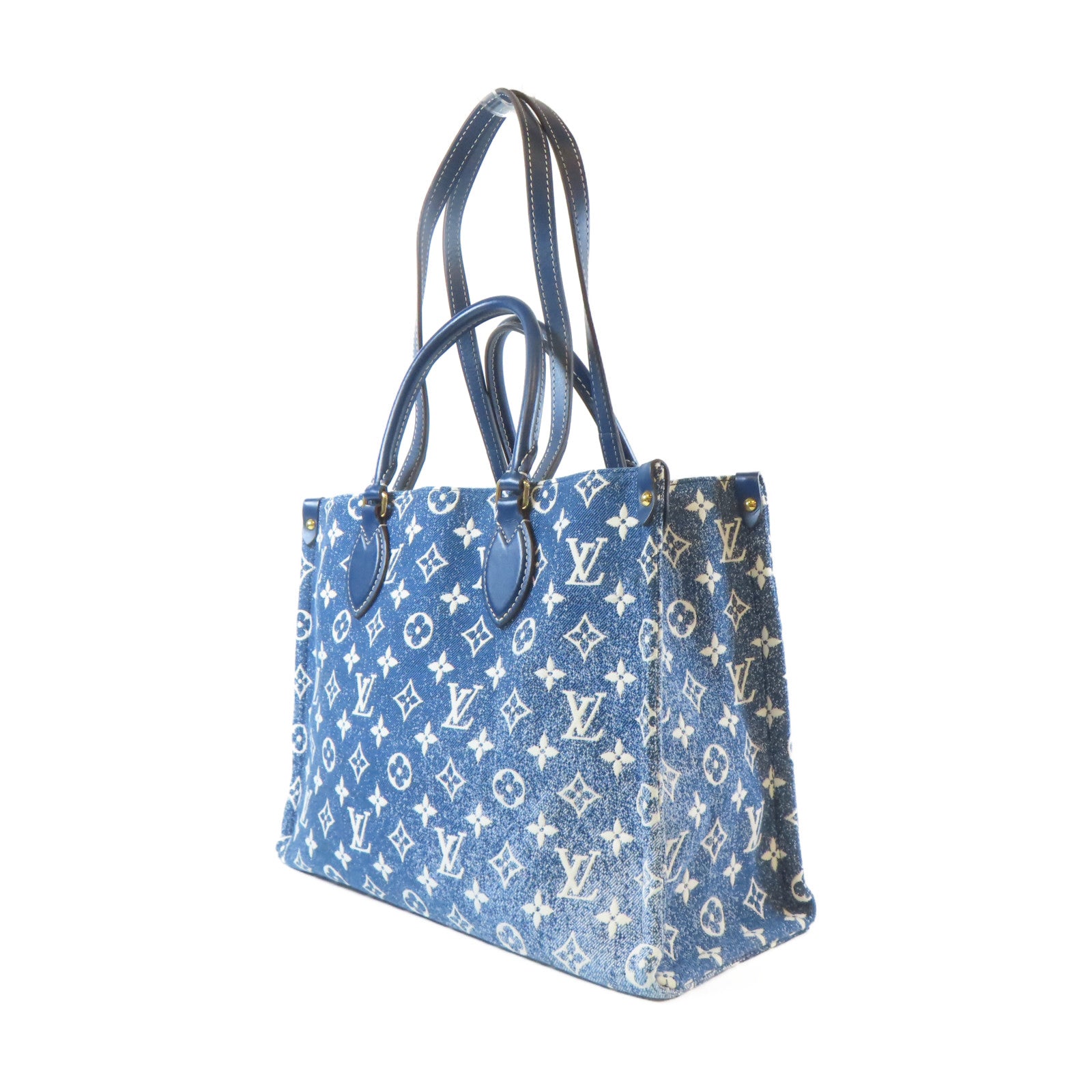 LOUIS VUITTON 牛仔布料On The Go MM金扣手挽肩背兩用袋藍色