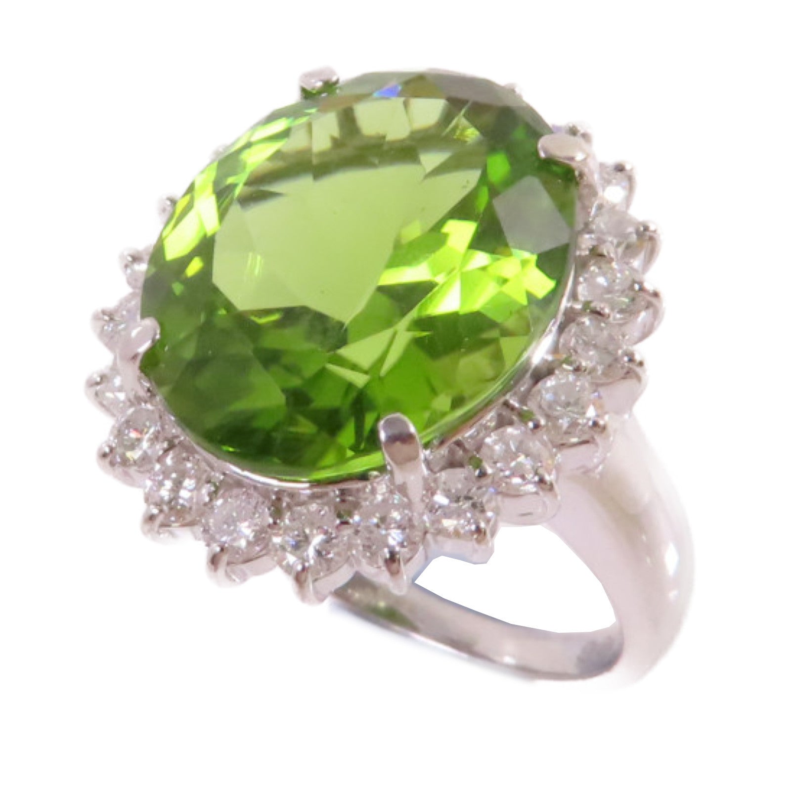 JEWELRY PT900鉑金Peridot Diamond Ring 10.389ct橄欖石/1.06ct鑚石戒指US#6