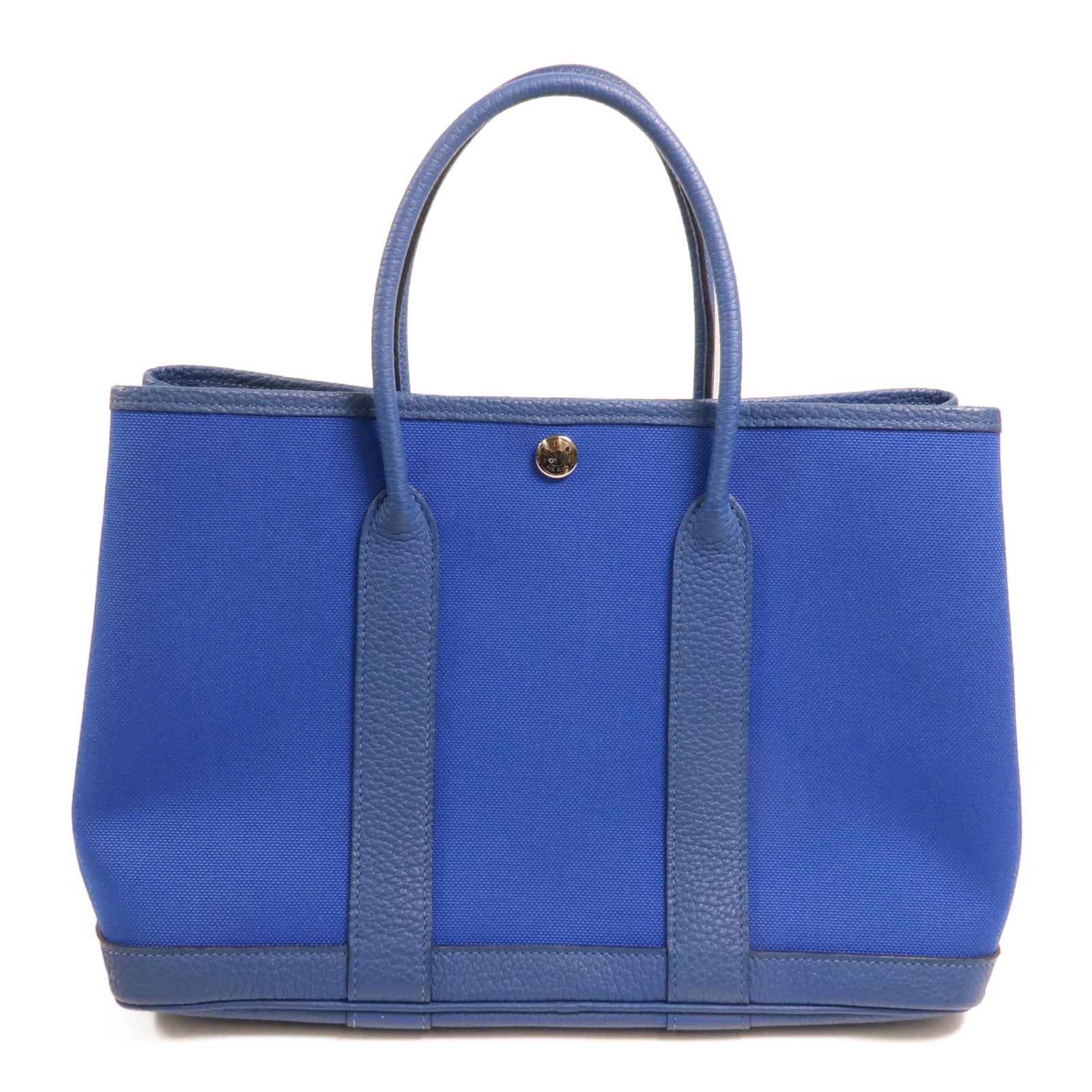 HERMES 帆布Garden Party TPM銀扣手挽袋Bleu France