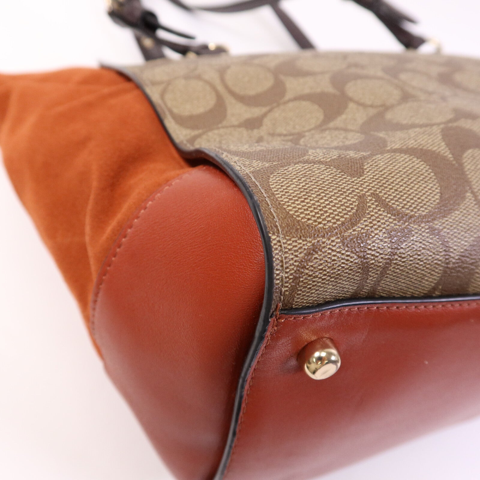COACH 塗層帆布/麂皮皮革2 Way Shoulder Bag金扣手挽肩背兩用袋