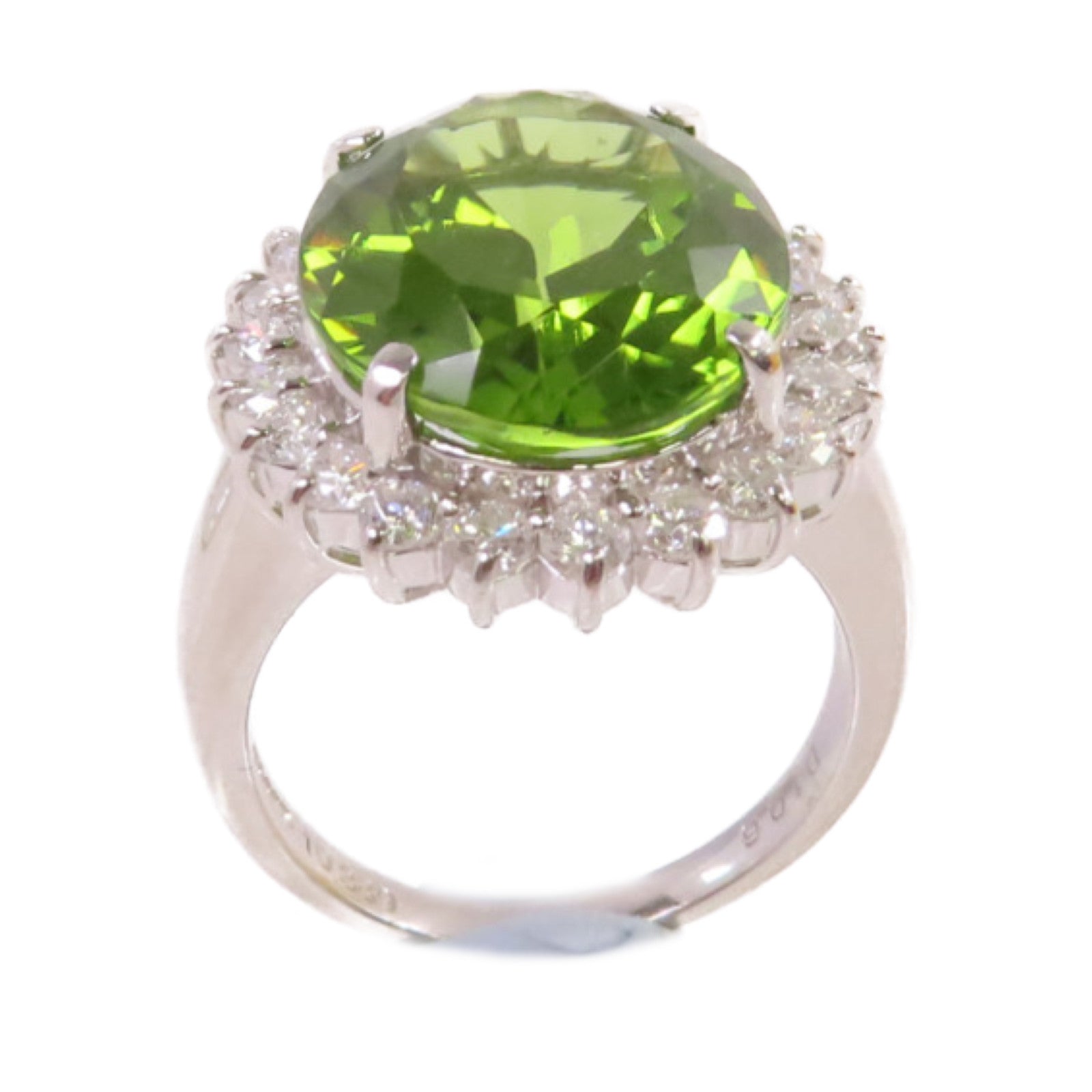 JEWELRY PT900鉑金Peridot Diamond Ring 10.389ct橄欖石/1.06ct鑚石戒指US#6