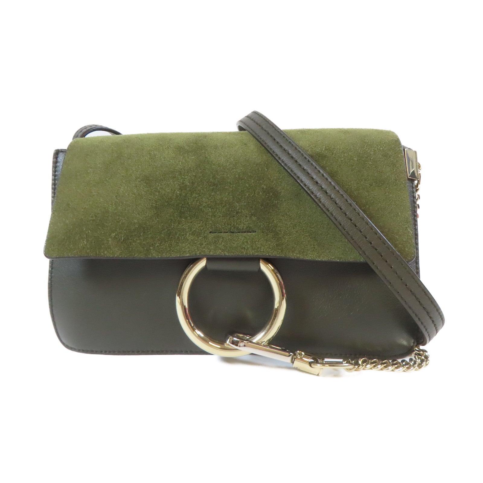 Chloe 牛皮皮革Shoulder Bag銀扣肩背袋黑色/綠色