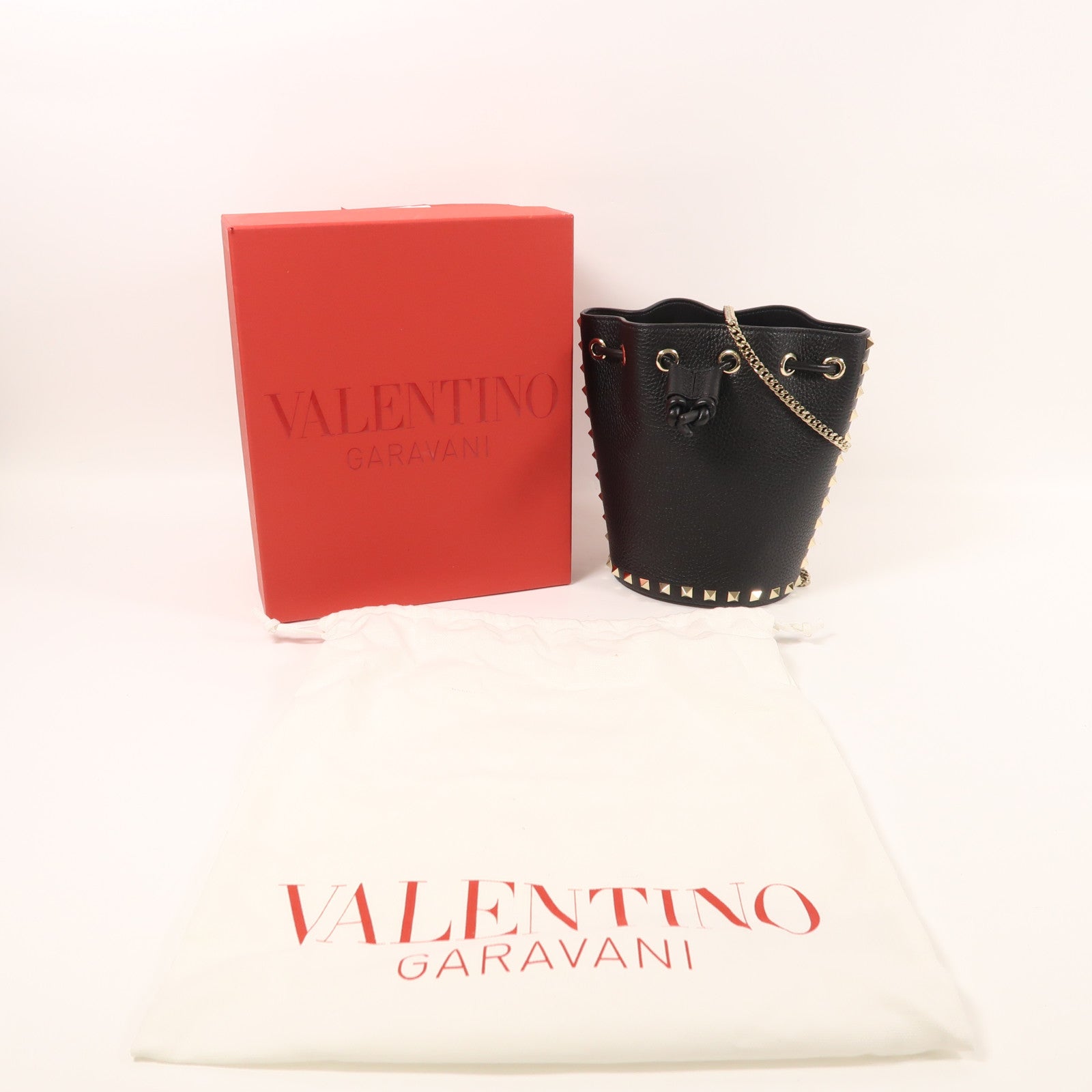 Valentino 【激減優惠】牛皮皮革Chain Bucket Bag金扣鏈帶肩背袋