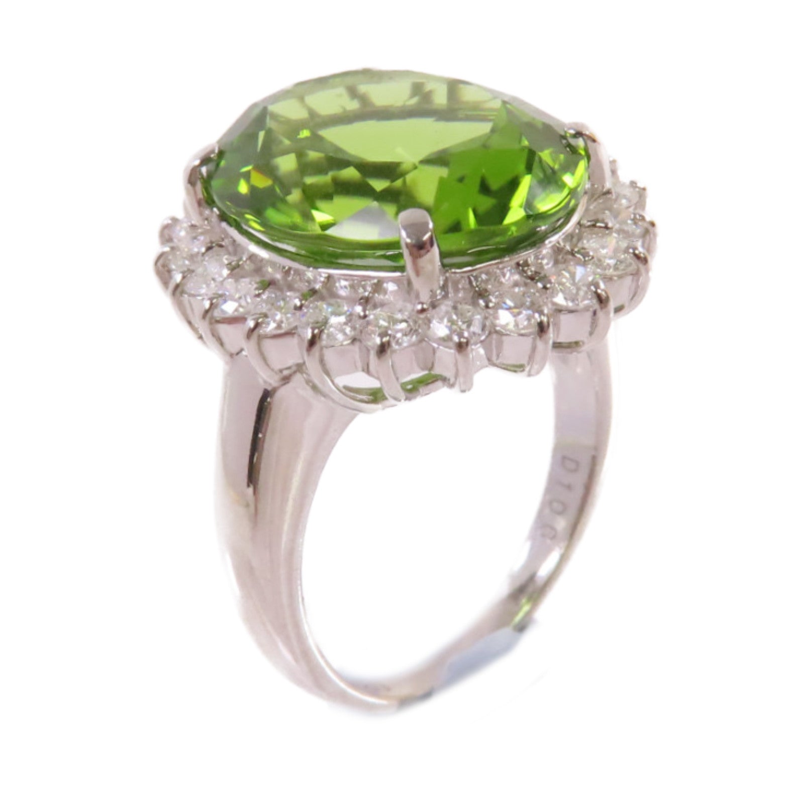 JEWELRY PT900鉑金Peridot Diamond Ring 10.389ct橄欖石/1.06ct鑚石戒指US#6