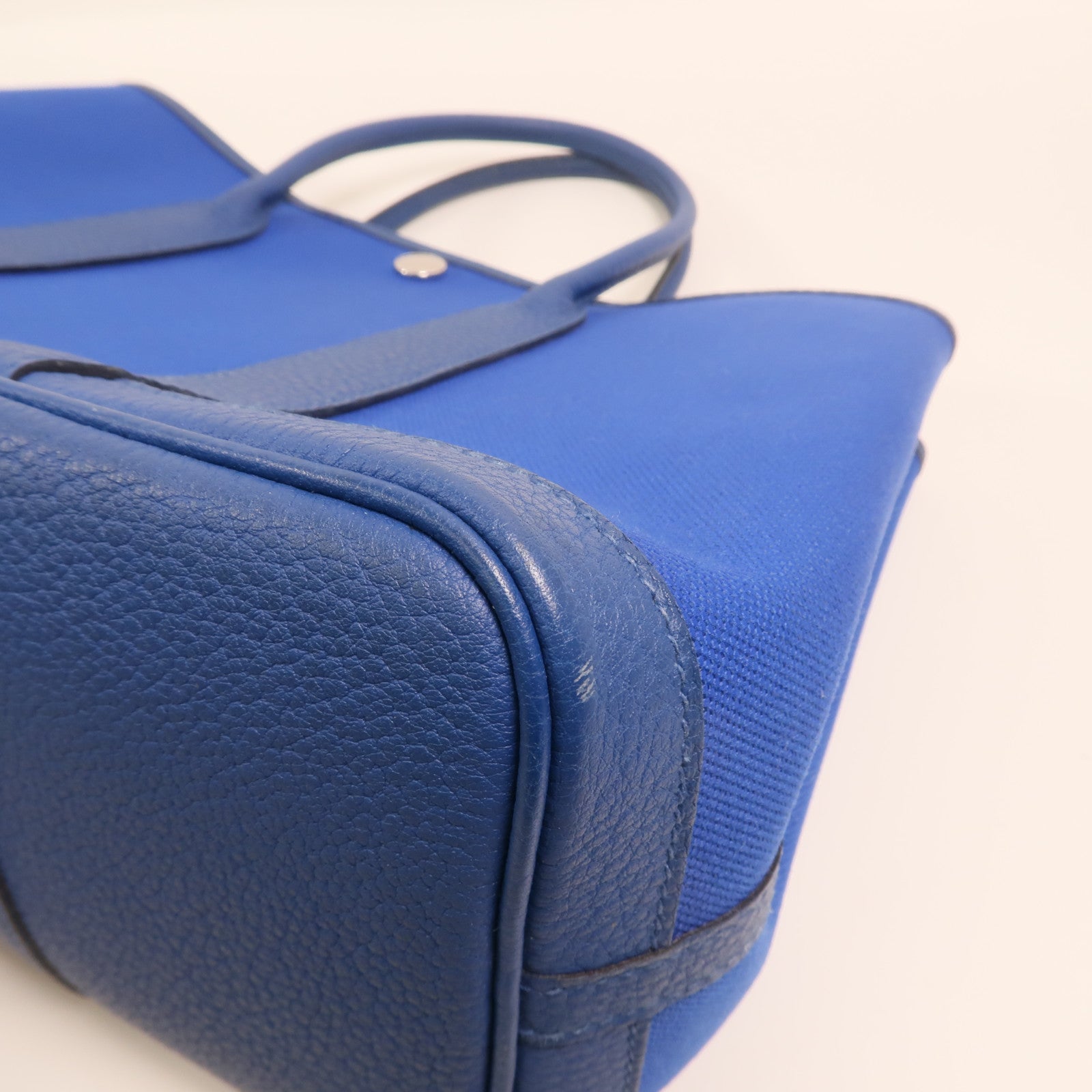 HERMES 帆布Garden Party TPM銀扣手挽袋Bleu France