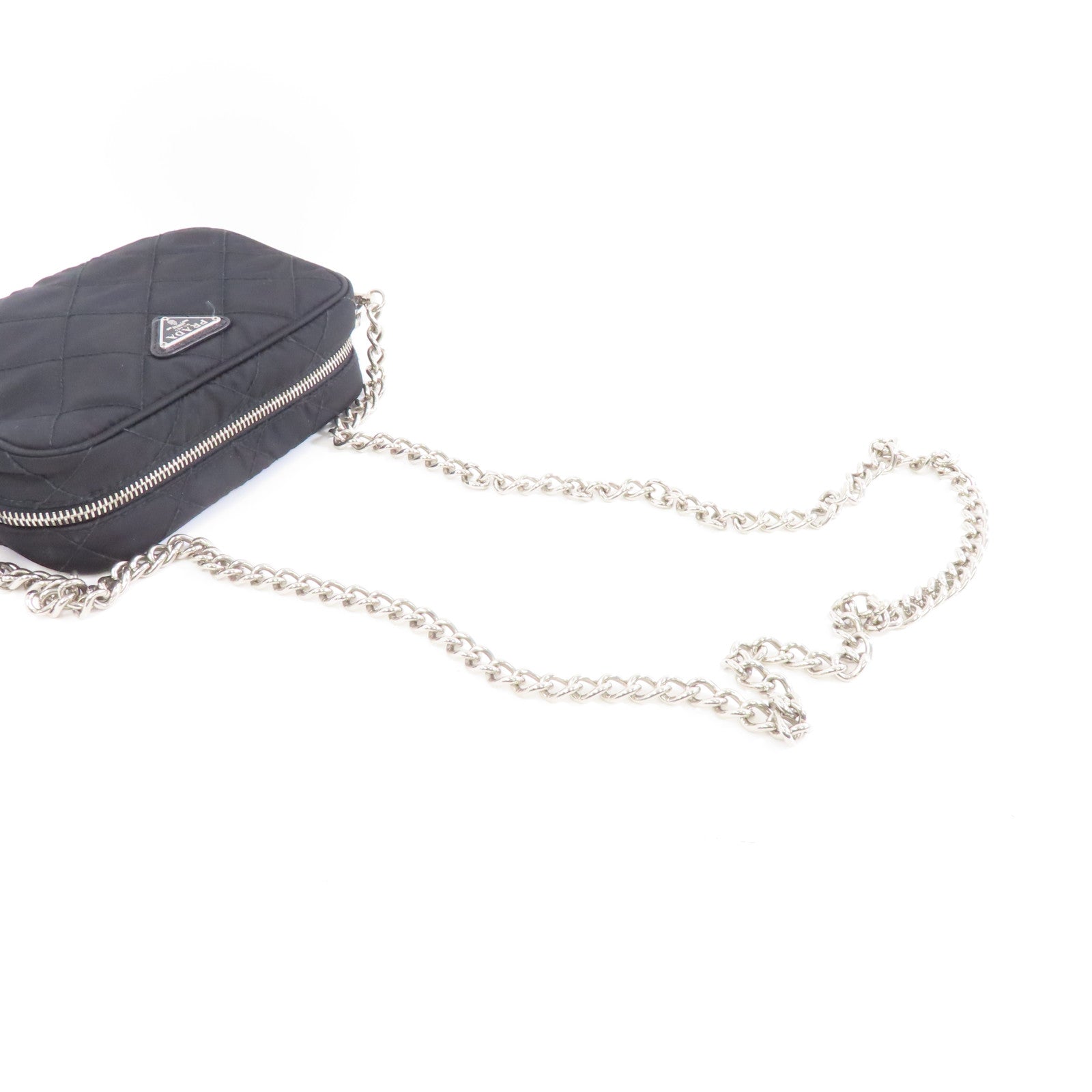 PRADA 尼龍Chain Shoulder銀扣鏈帶肩背袋黑色