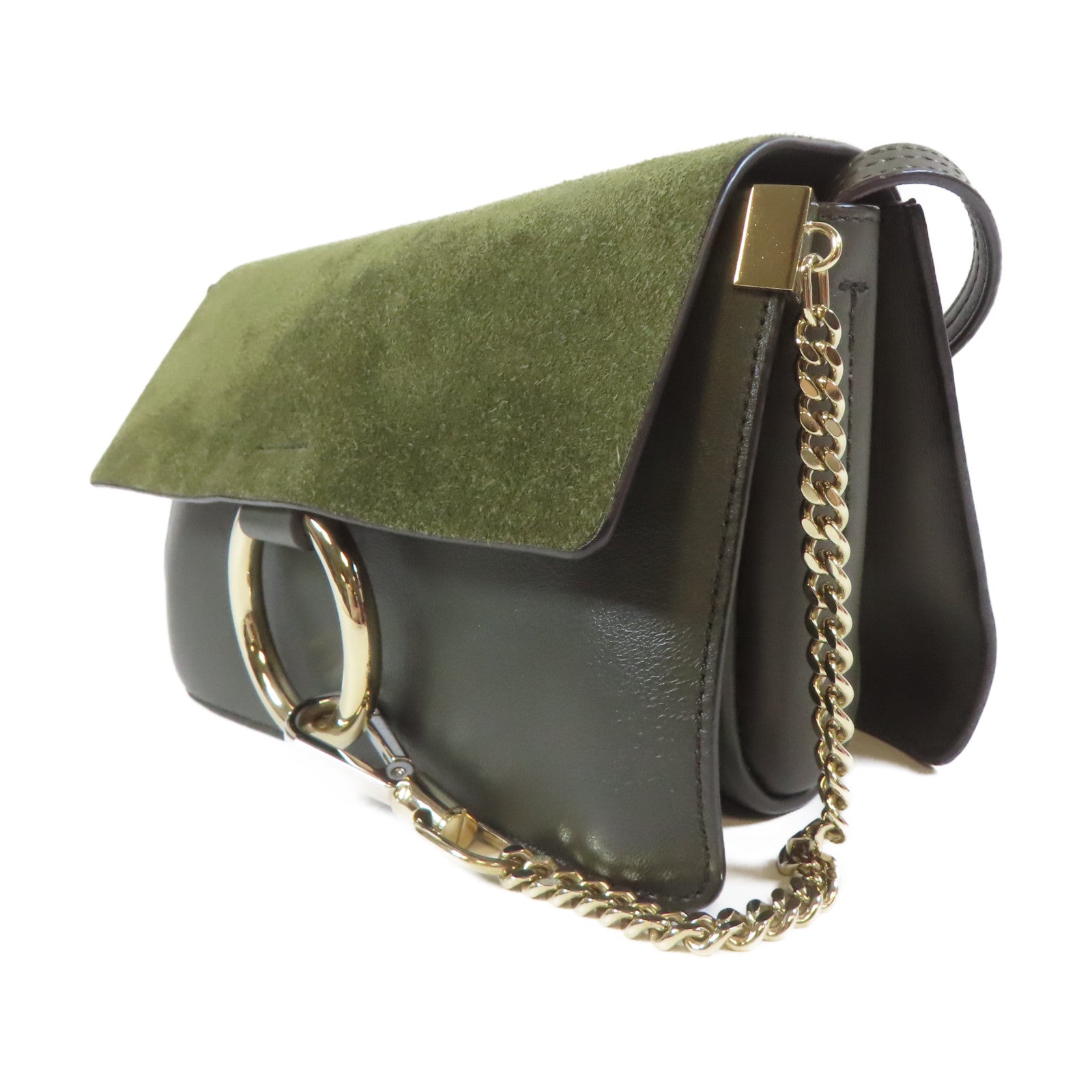 Chloe 牛皮皮革Shoulder Bag銀扣肩背袋黑色/綠色