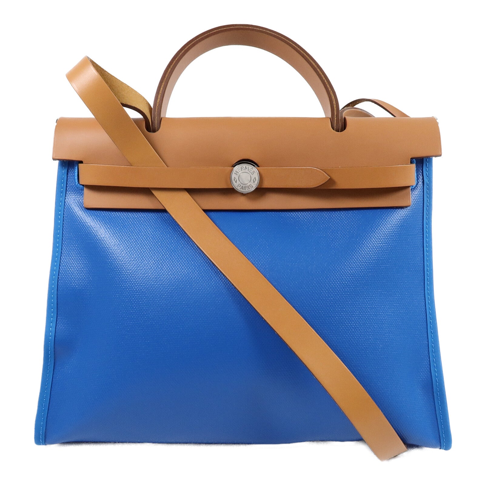 HERMES Toile Berline Herbag PM手挽肩背兩用袋Bleu Izmir