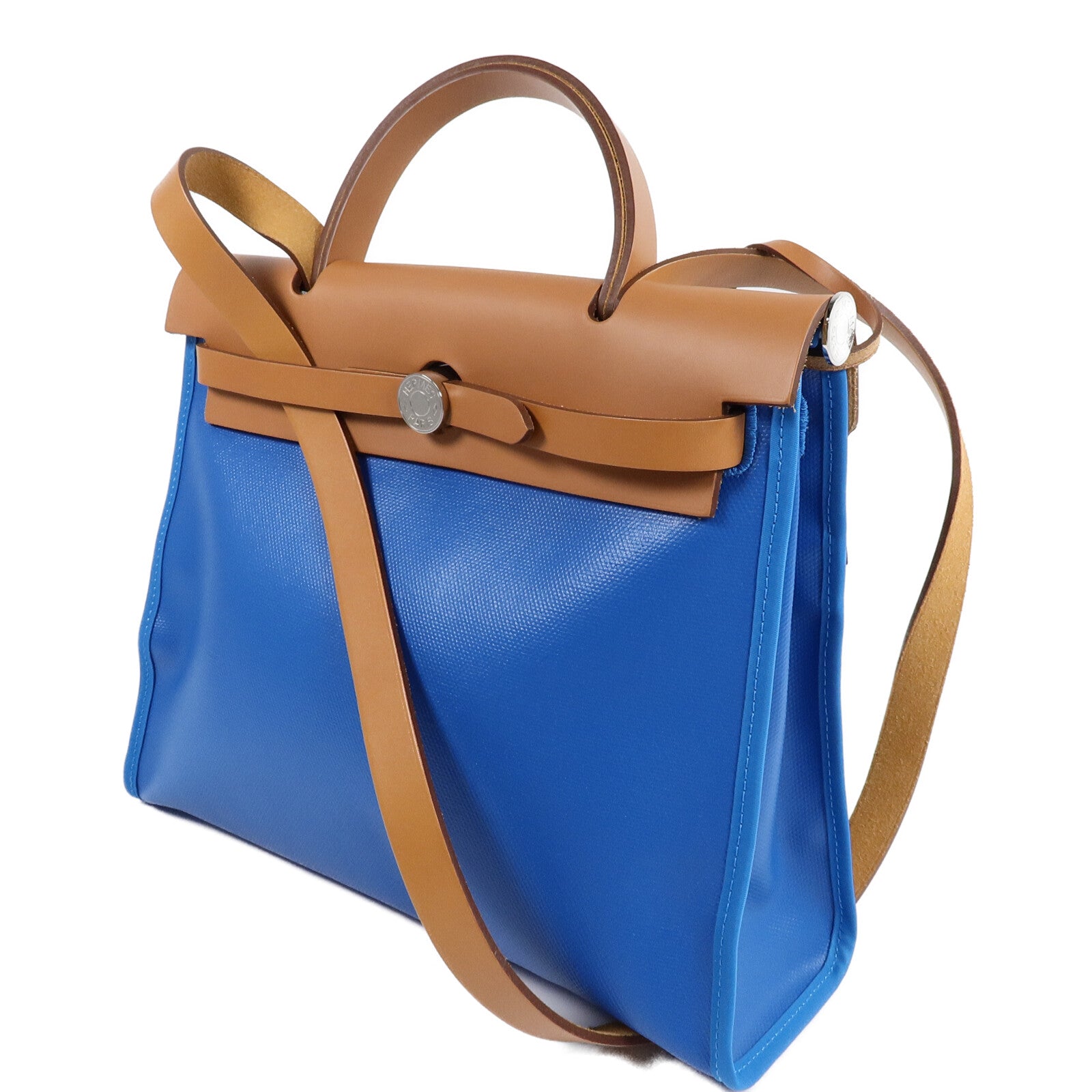HERMES Toile Berline Herbag PM手挽肩背兩用袋Bleu Izmir