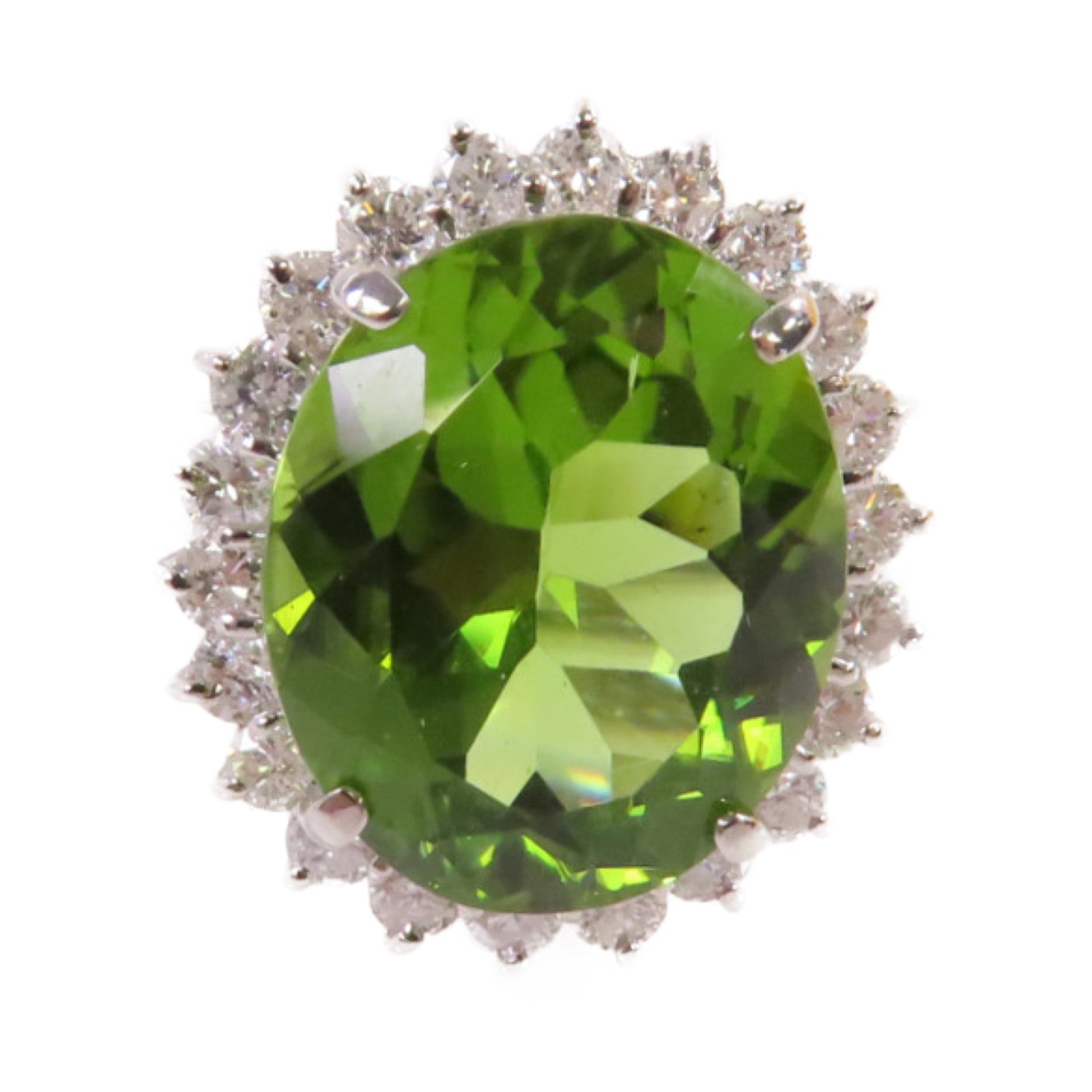 JEWELRY PT900鉑金Peridot Diamond Ring 10.389ct橄欖石/1.06ct鑚石戒指US#6