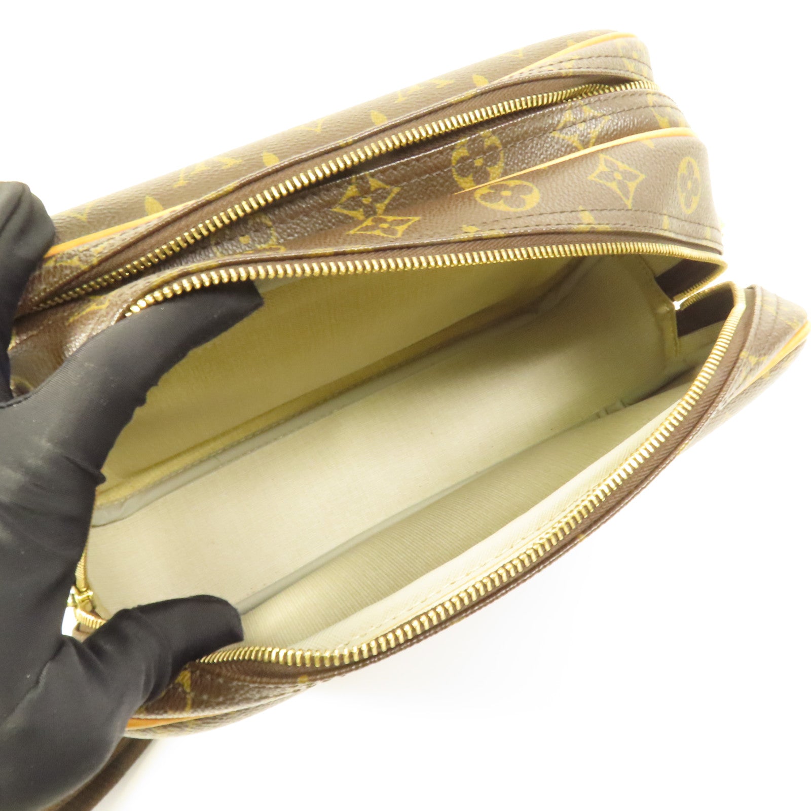 LOUIS VUITTON Monogram Reporter PM金扣肩背袋棕色