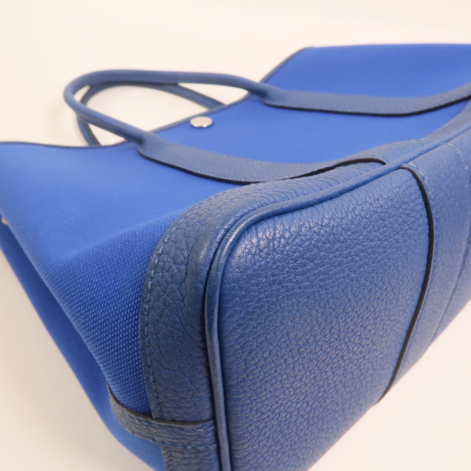 HERMES 帆布Garden Party TPM銀扣手挽袋Bleu France