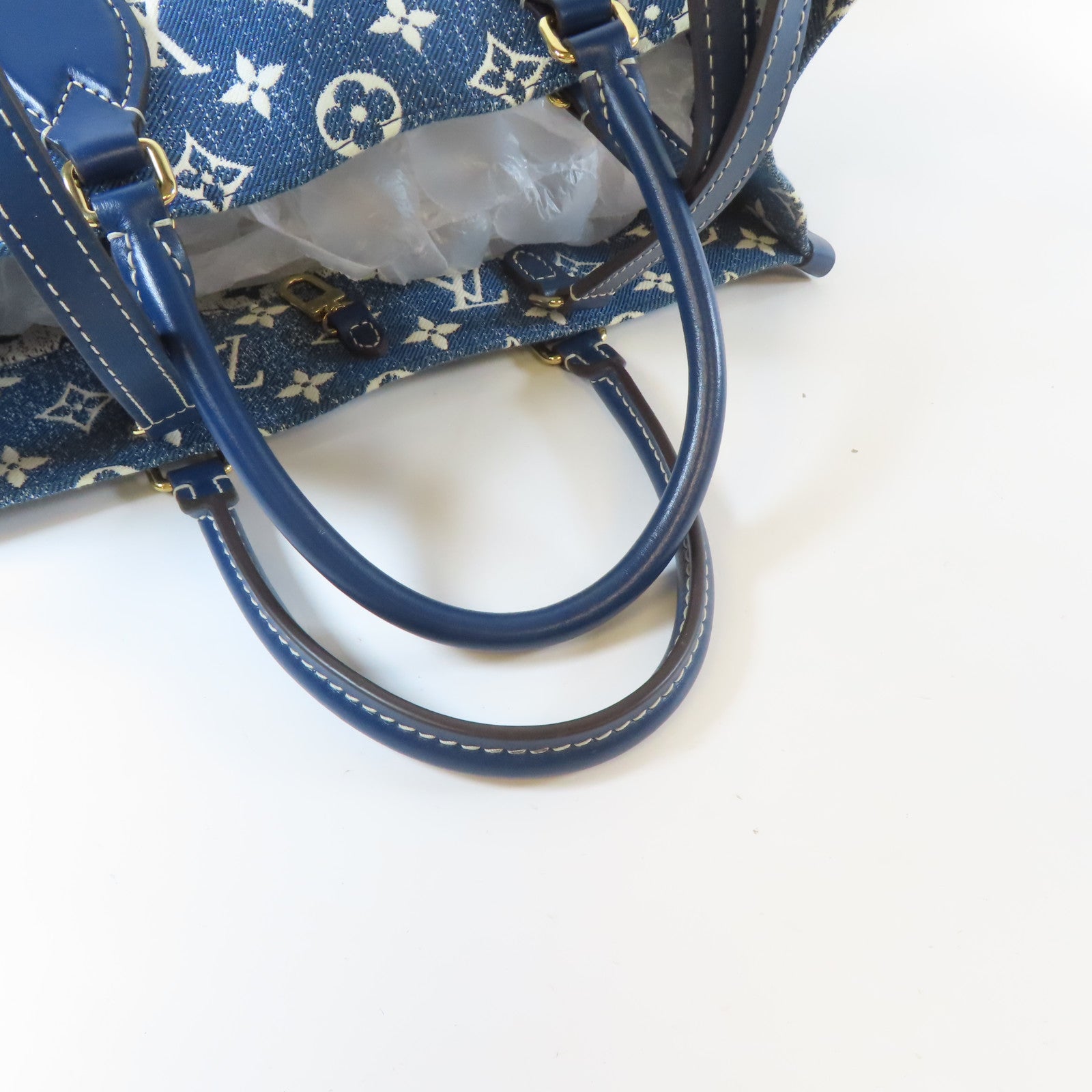 LOUIS VUITTON 牛仔布料On The Go MM金扣手挽肩背兩用袋藍色