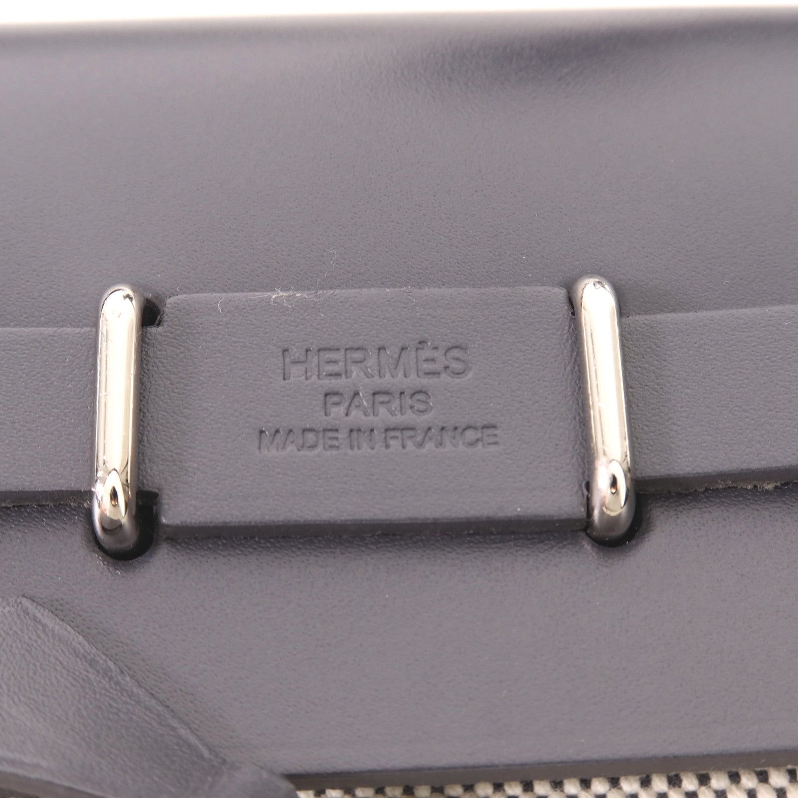HERMES 帆布/皮革Mini Herbag銀扣肩背袋Ardoise