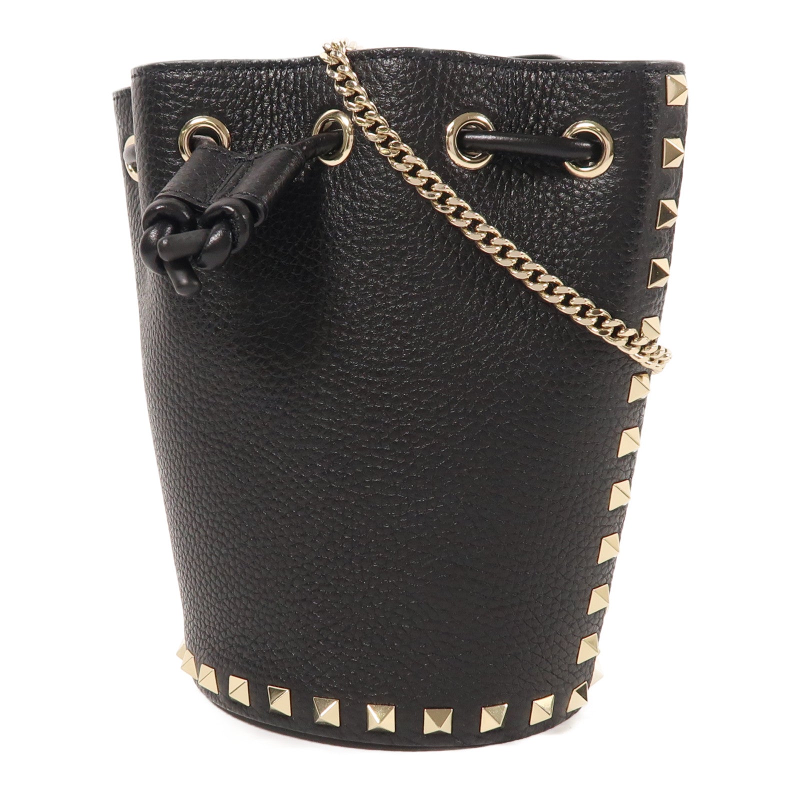 VALENTINO GHW Chain Bucket Shoulder Bag 6W2P0AI4VSH/0NO Calfskin Leather Black