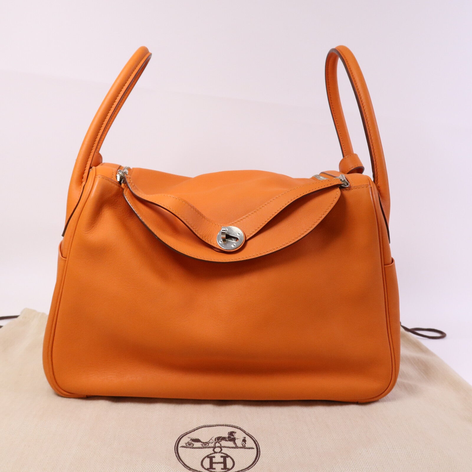 HERMES Swift皮革Lindy 34銀扣手挽肩背兩用袋Orange