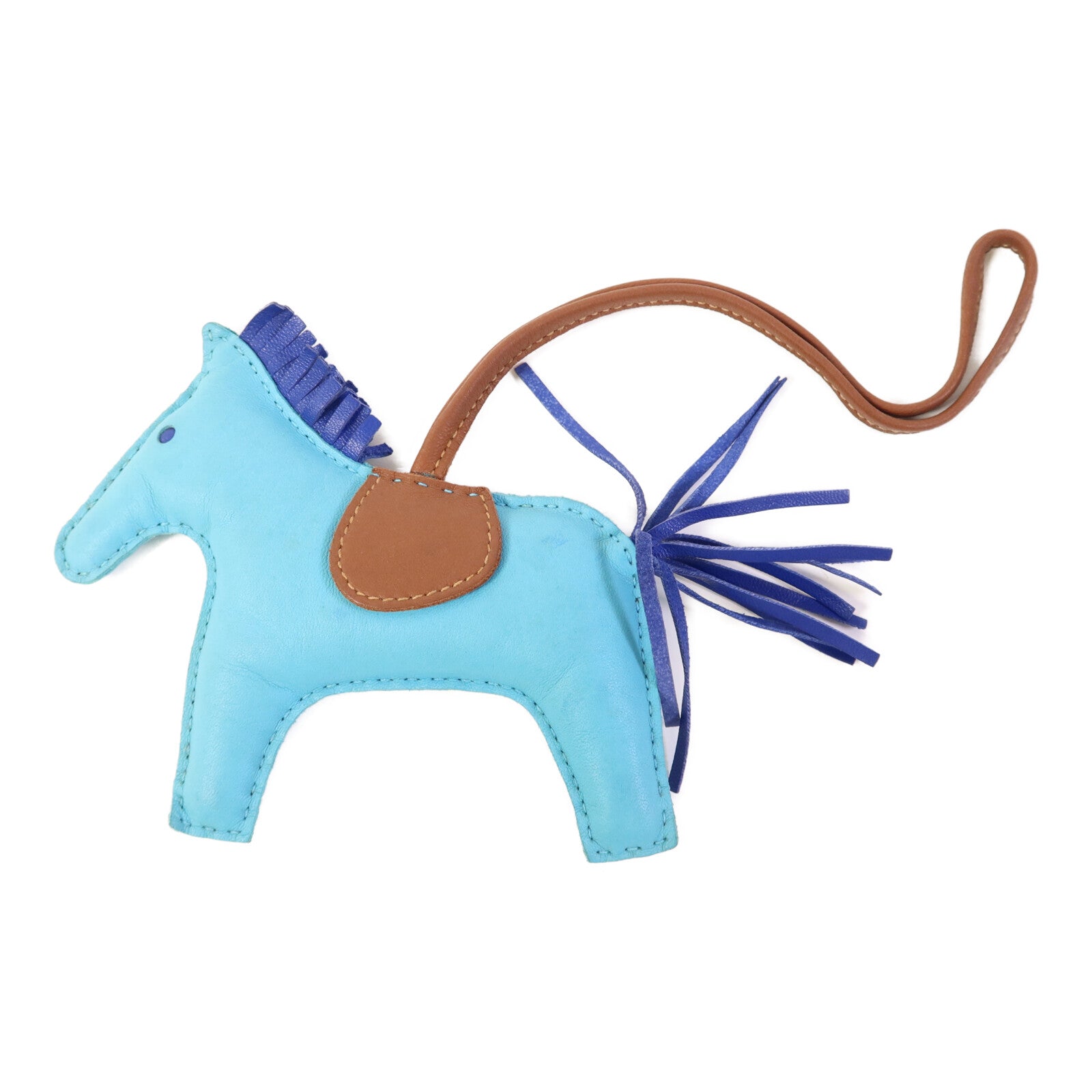 HERMES Milo皮革Rodeo MM掛飾Blue/Brown