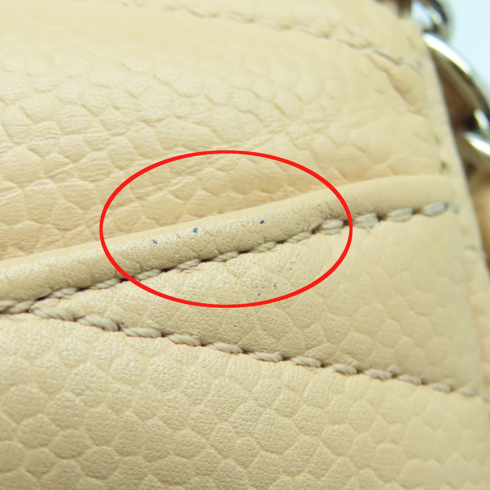 CHANEL 【激減優惠】斜紋牛皮皮革Chain Shoulder Bag銀扣鏈帶肩背袋米色