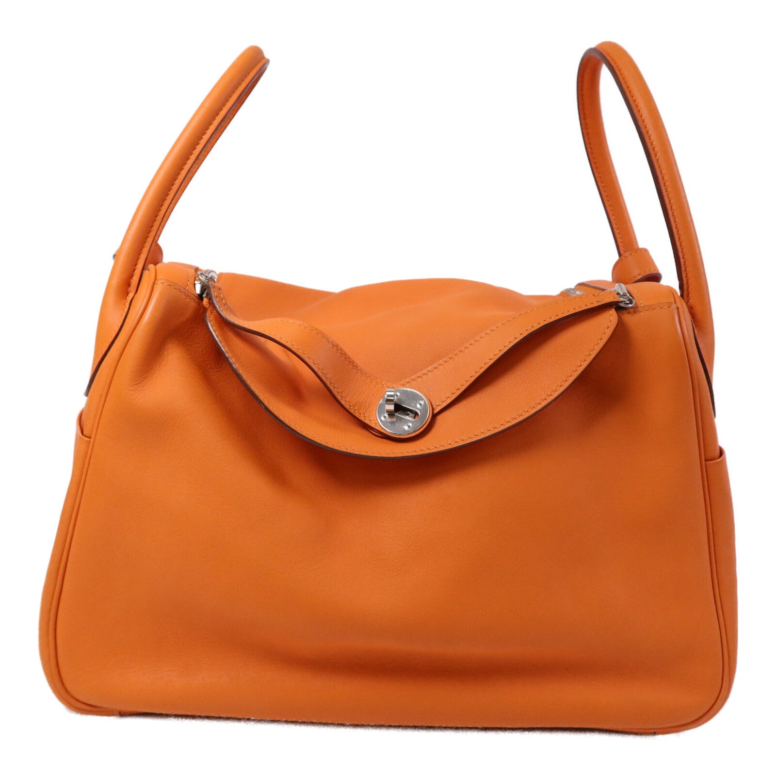 HERMES Swift皮革Lindy 34銀扣手挽肩背兩用袋Orange