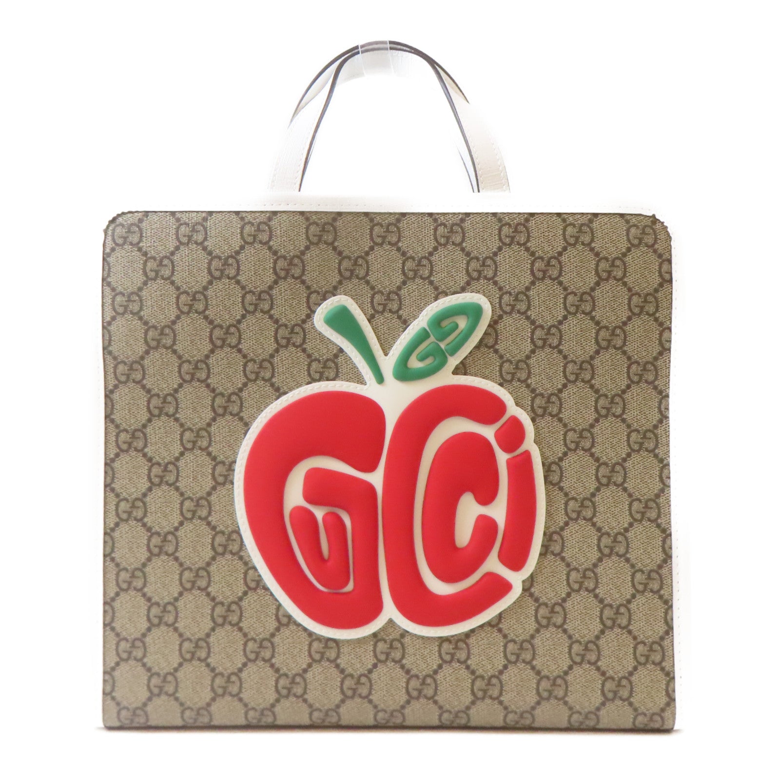 GUCCI 【激減優惠】塗層帆布GG Tote Bag銀扣手挽袋啡色/白色