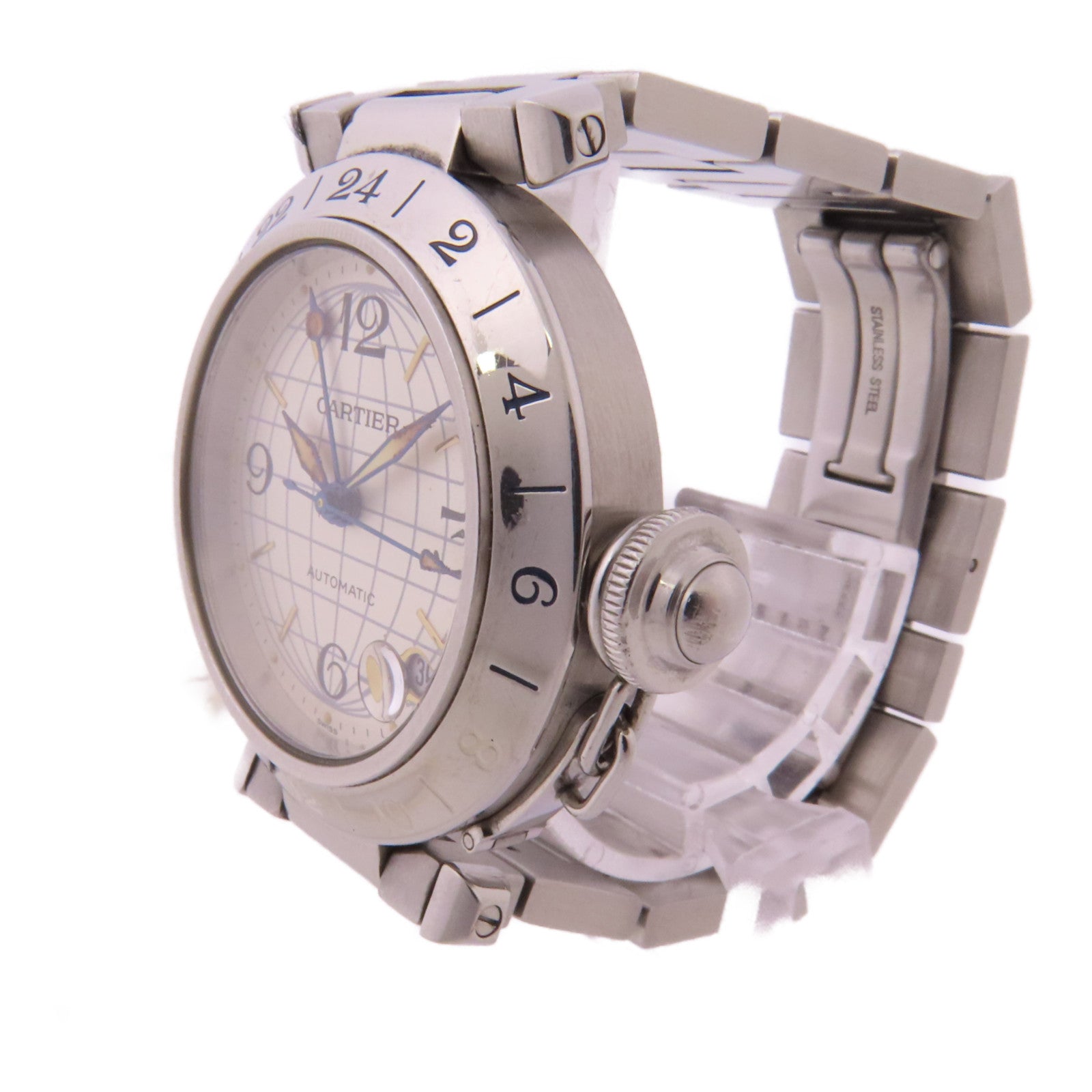 CARTIER Pasha C Meridian不鏽鋼手錶自動機芯銀色