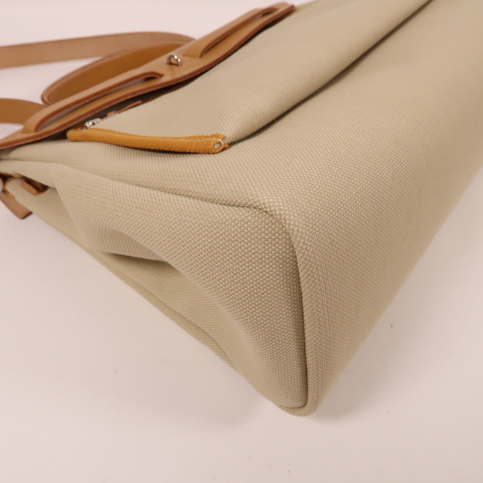 HERMES 帆布/皮革Herbag PM銀扣手挽肩背兩用袋Beton