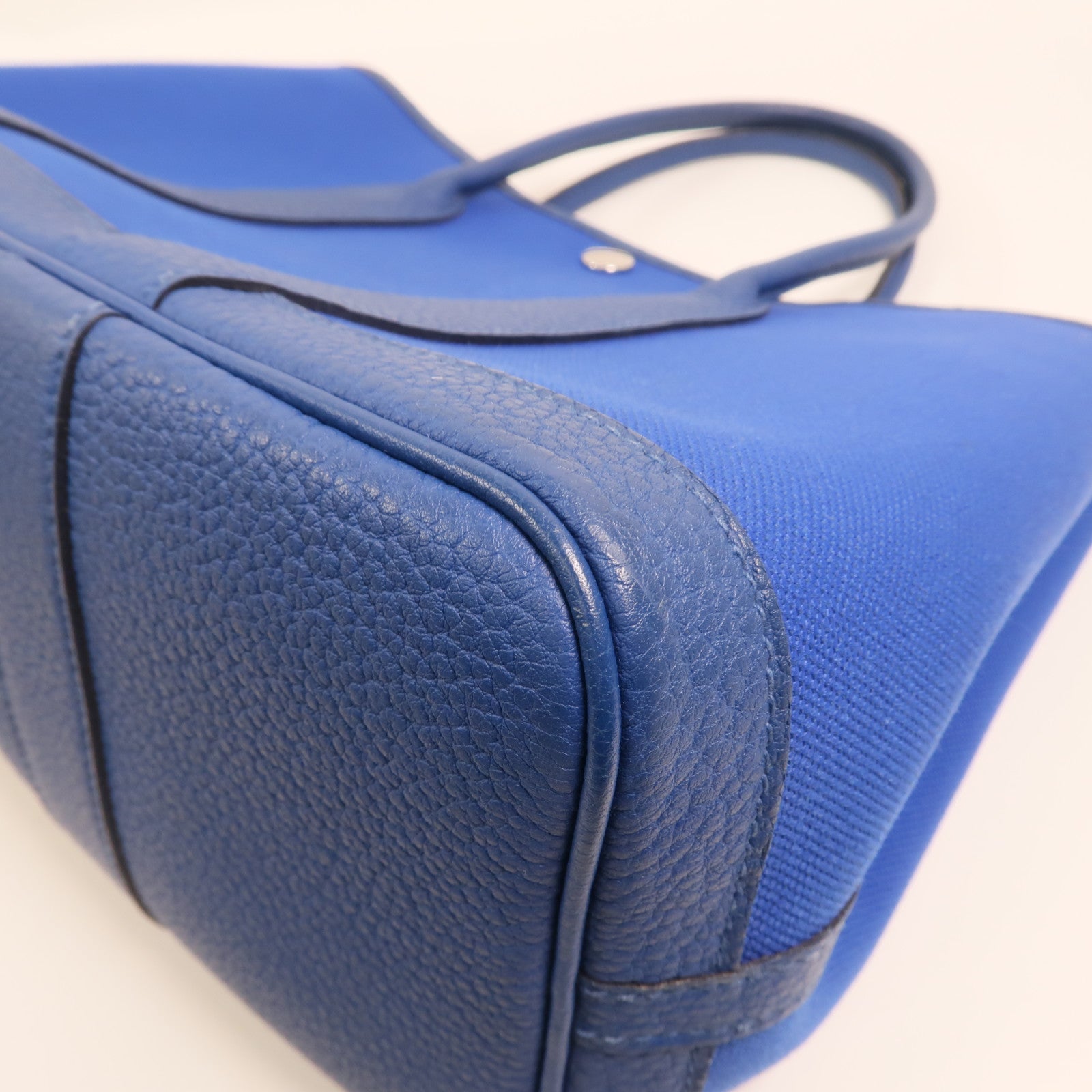 HERMES 帆布Garden Party TPM銀扣手挽袋Bleu France
