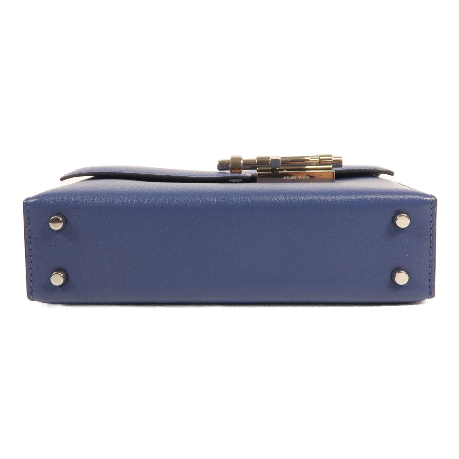 HERMES Chevre皮革Verrou Mini銀扣鏈帶肩背袋Bleu Brighton