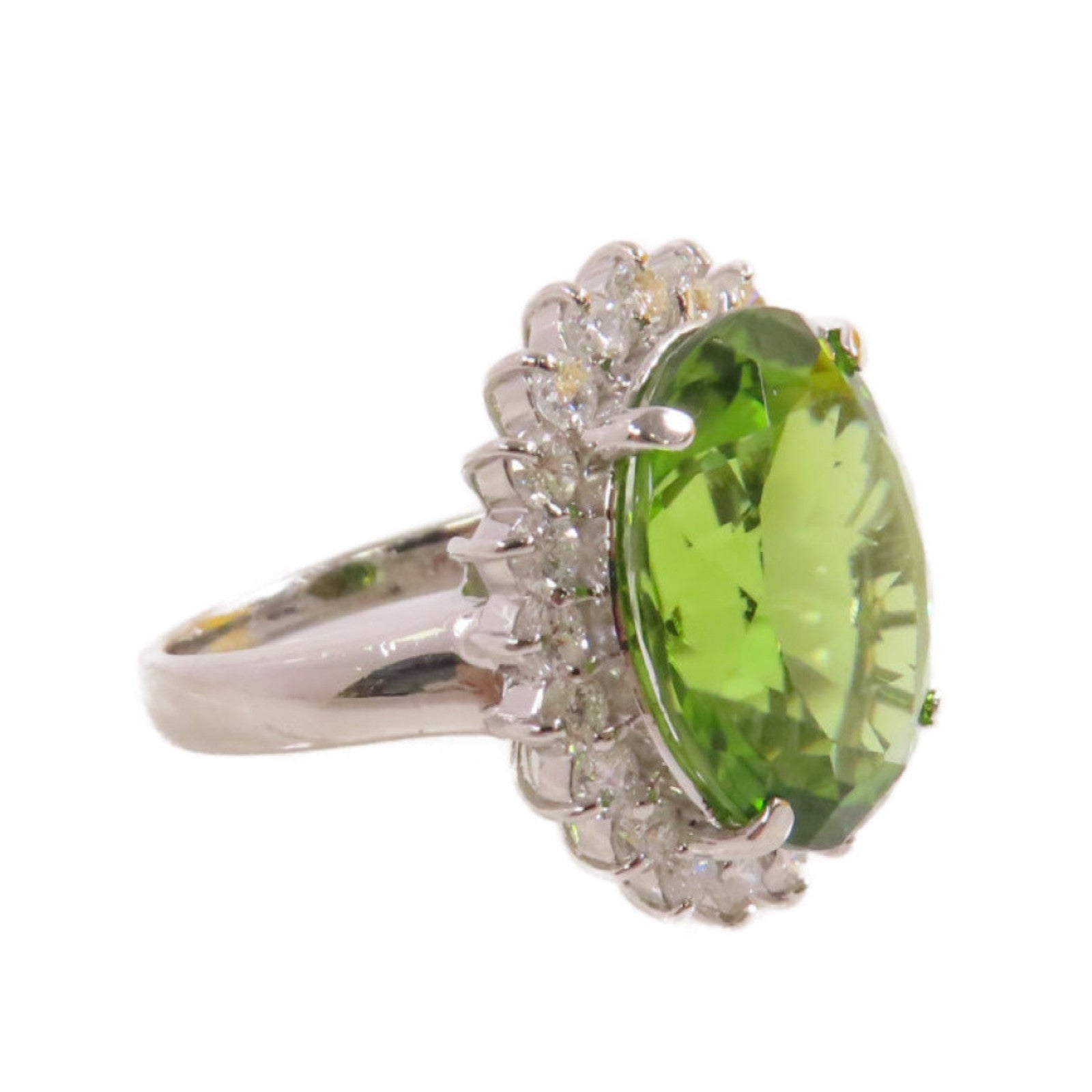 JEWELRY PT900鉑金Peridot Diamond Ring 10.389ct橄欖石/1.06ct鑚石戒指US#6