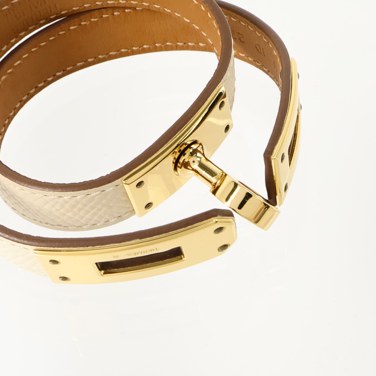HERMES Epsom皮革/金屬Kelly Double Tour Bracelet手鏈Nata