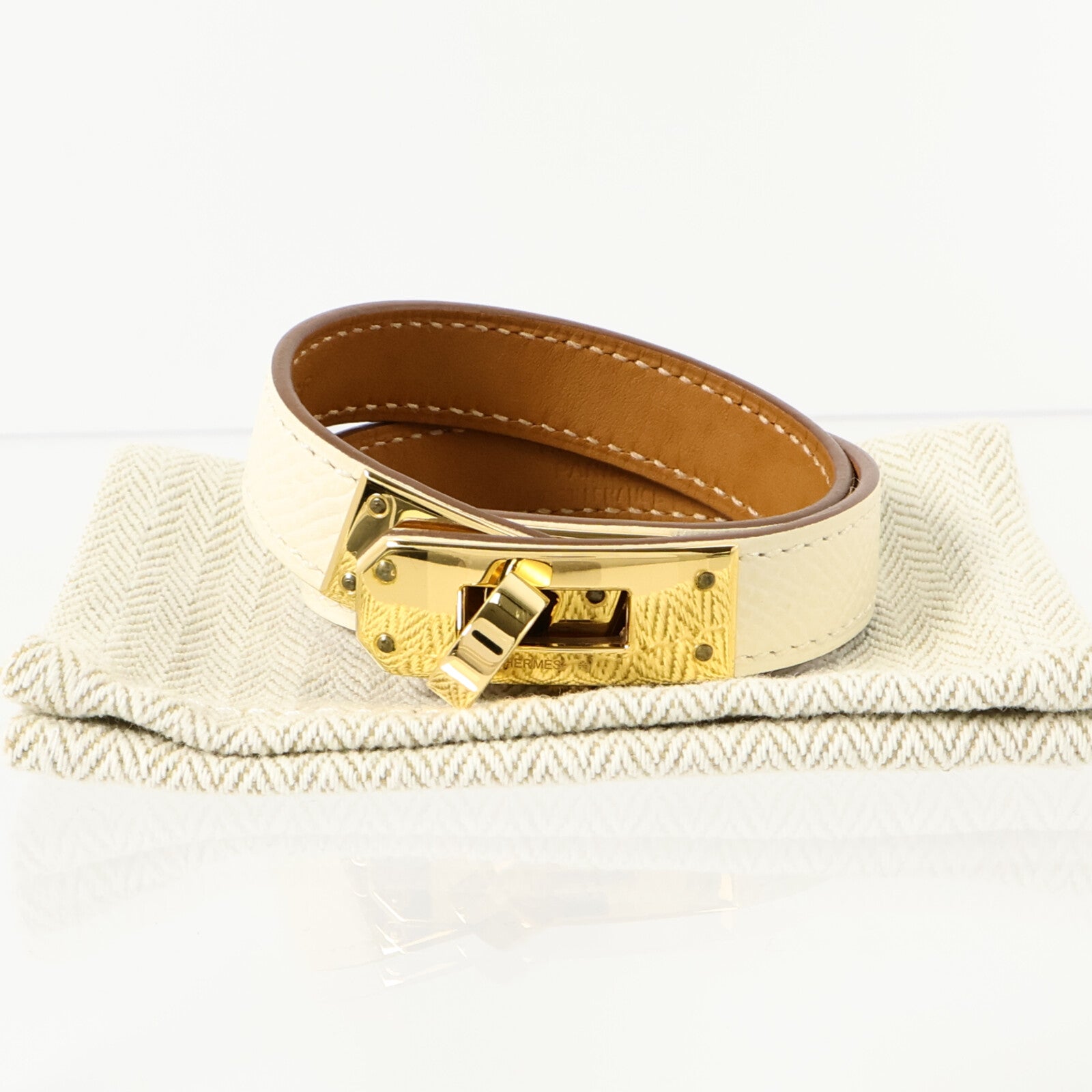 HERMES Epsom皮革/金屬Kelly Double Tour Bracelet手鏈Nata
