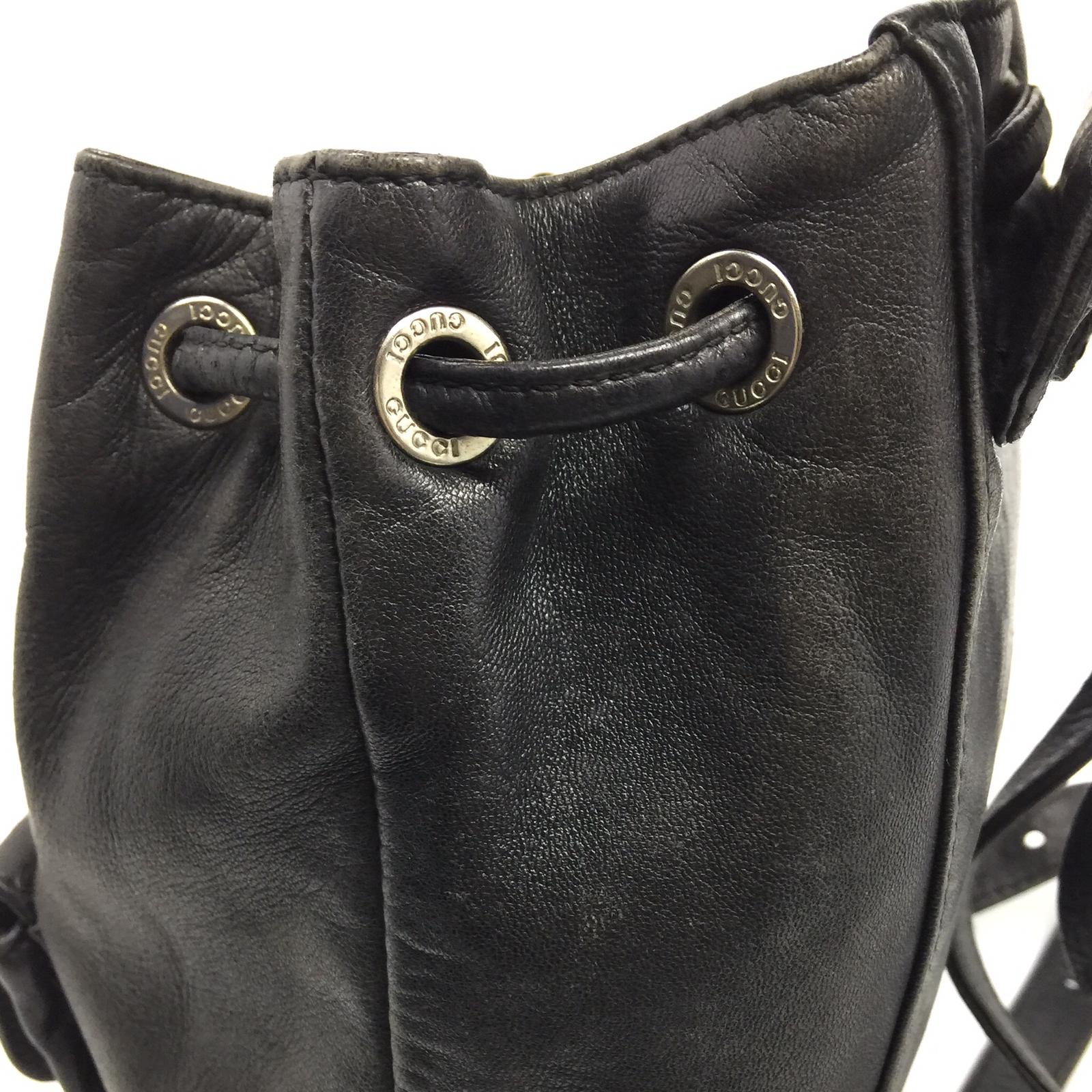 GUCCI 牛皮皮革Backpack銀扣背包黑色