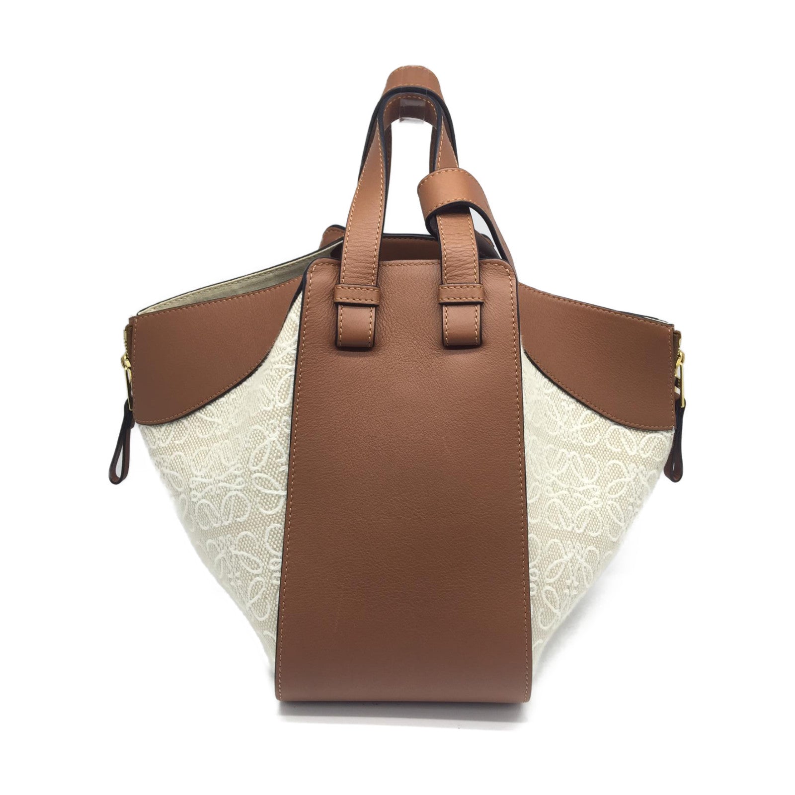 LOEWE 【激減優惠】帆布/牛皮皮革Anagram Hammock金扣手挽肩背兩用袋米色/啡色