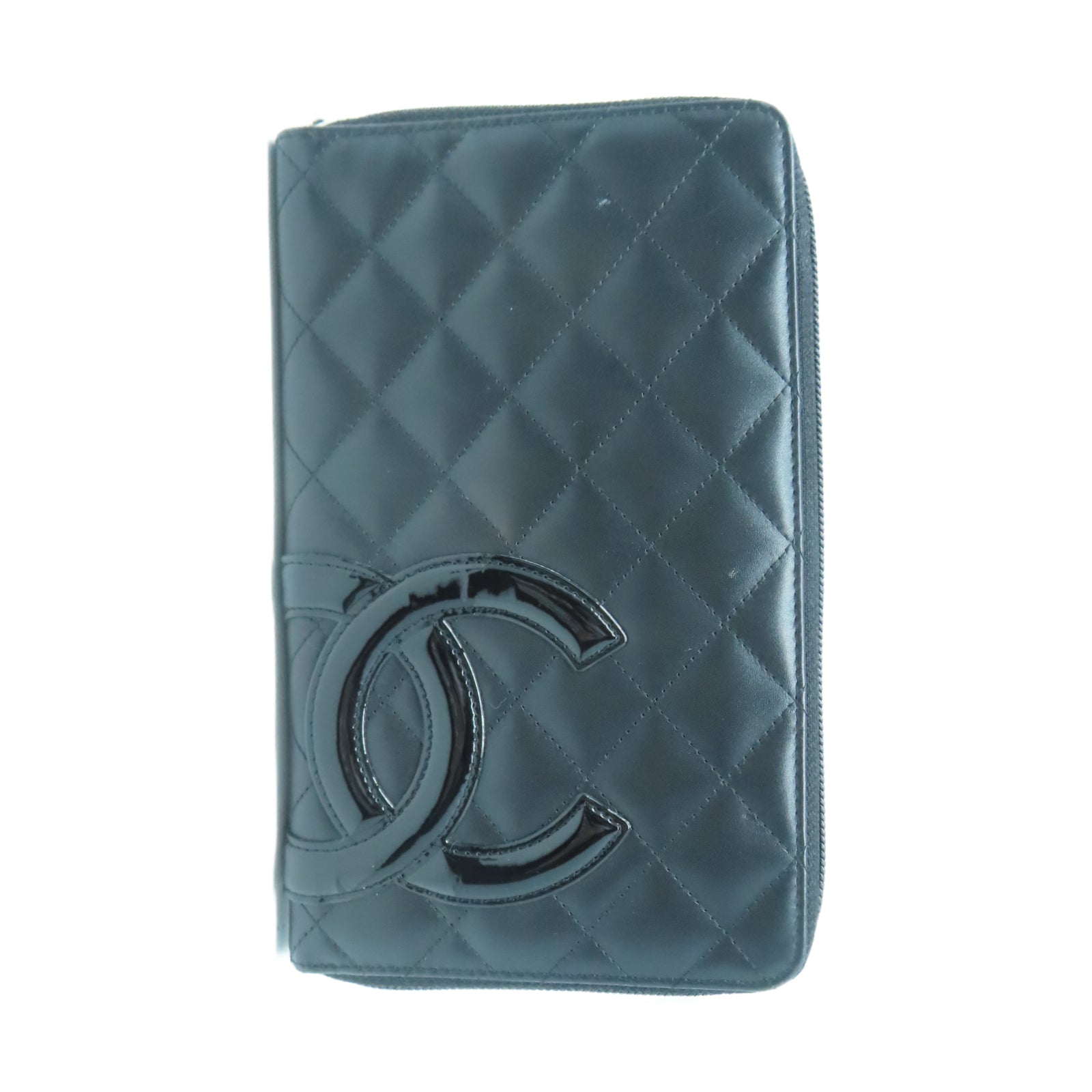 CHANEL 菱格牛皮皮革Long Wallet銀扣長錢包黑色