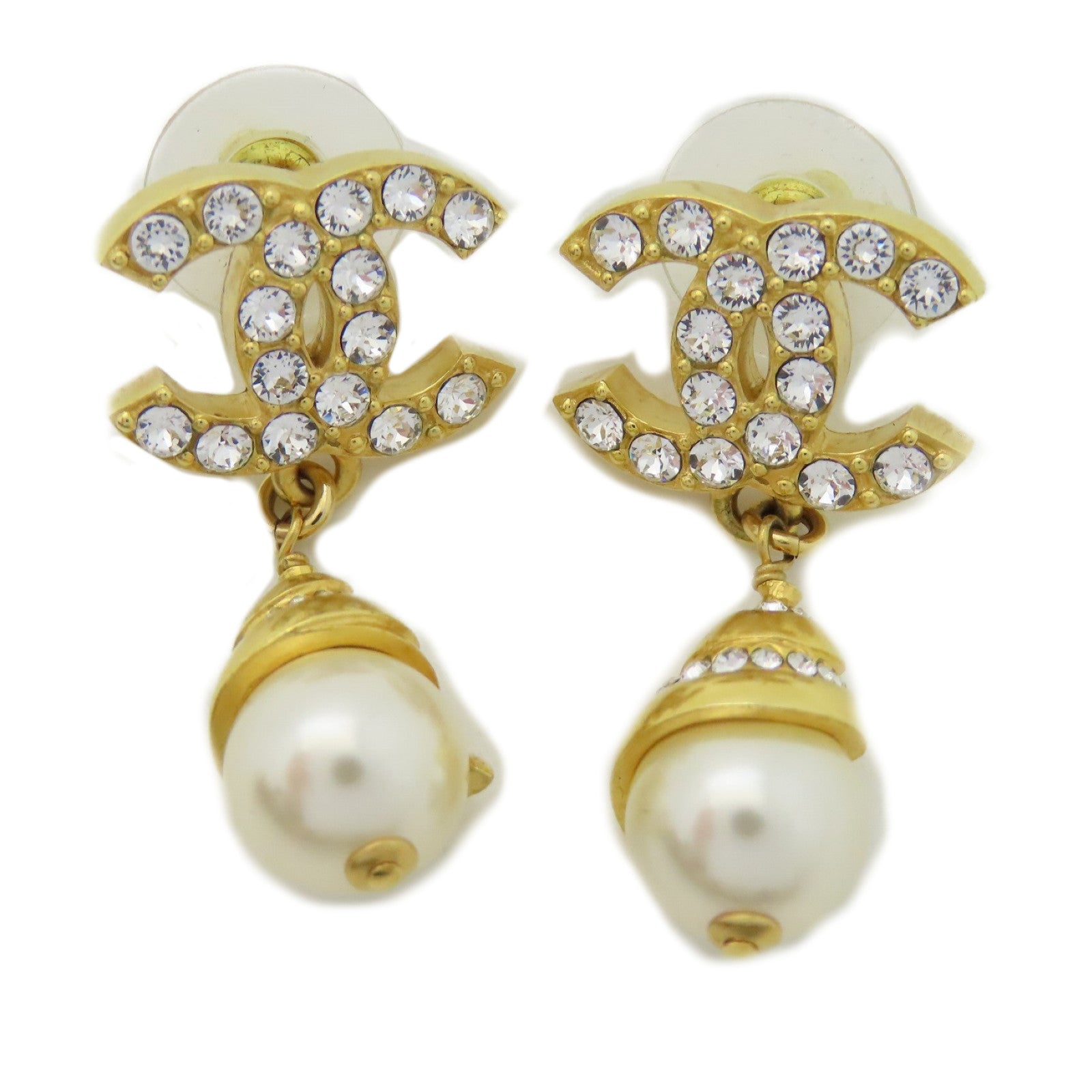 CHANEL 金屬/水晶Earring水晶耳環金色