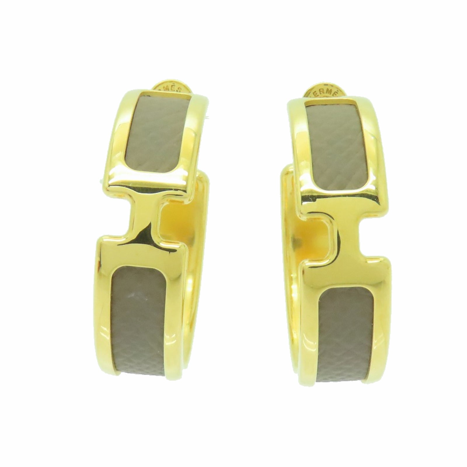 HERMES Epsom皮革Olympe Earrings耳環Etain棕色