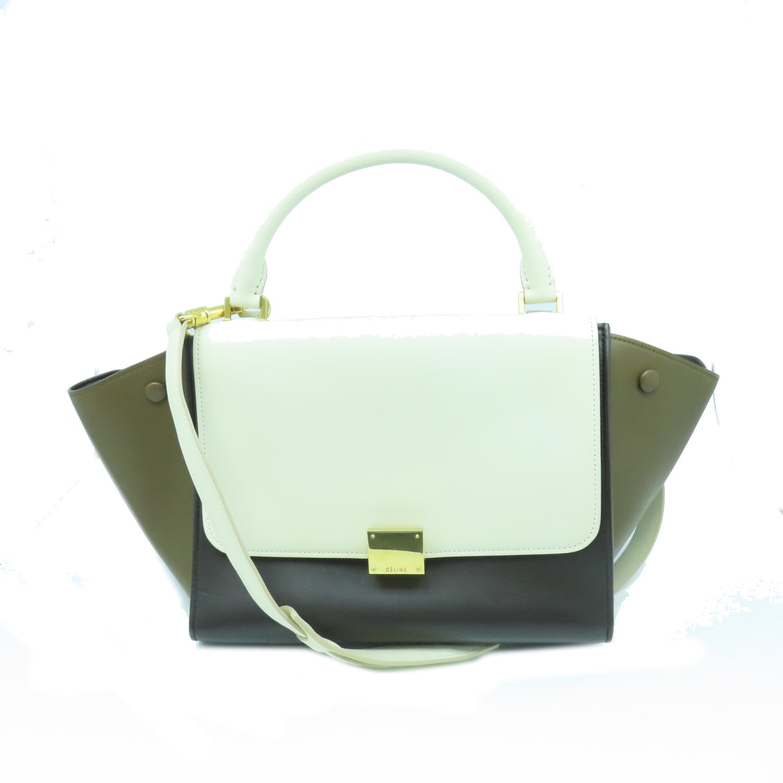 CELINE 【激減優惠】牛皮皮革Trapeze金扣手挽肩背兩用袋棕色/白色/黑色